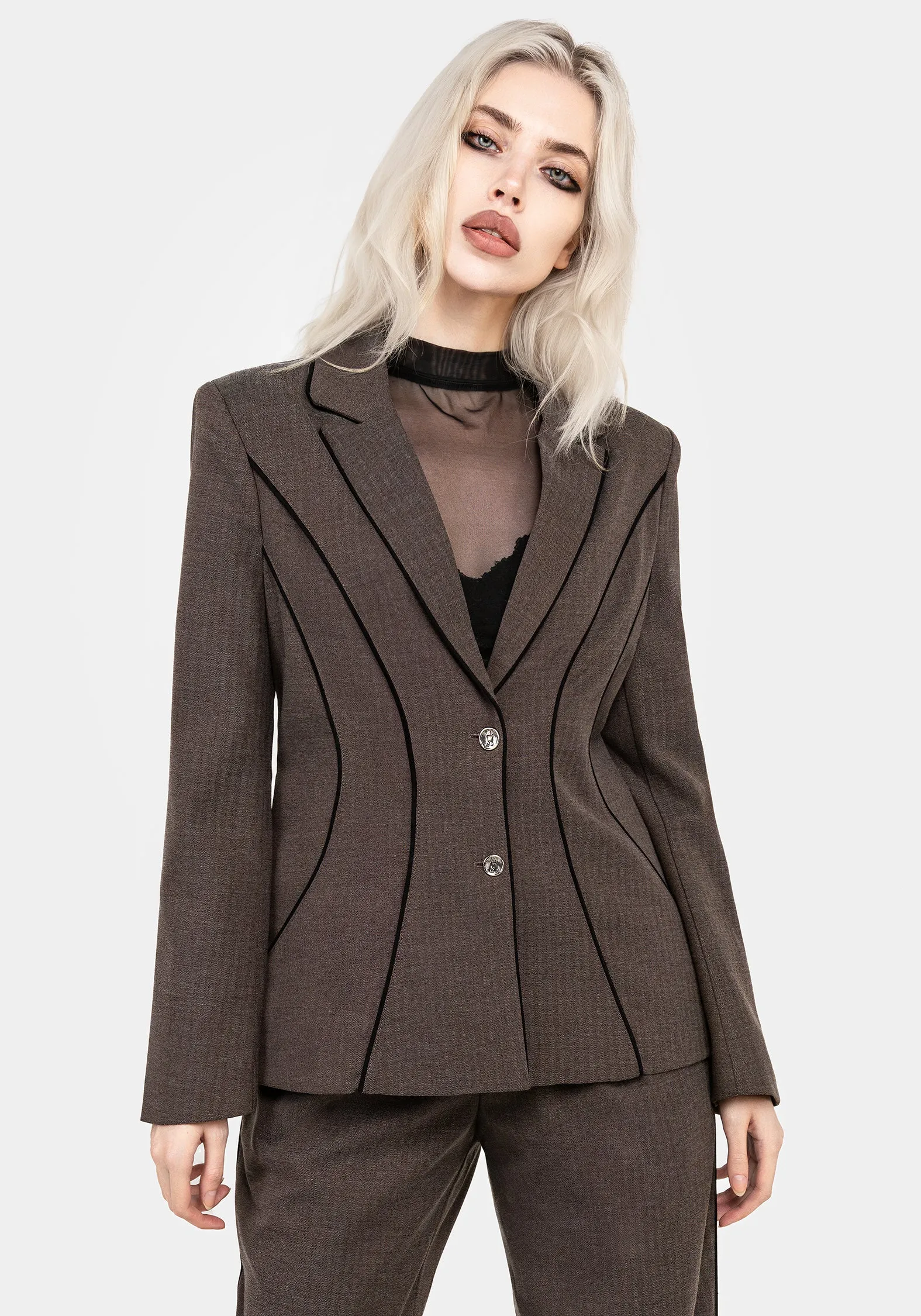 Cointrelle Herringbone Piped Blazer HiddenZipper