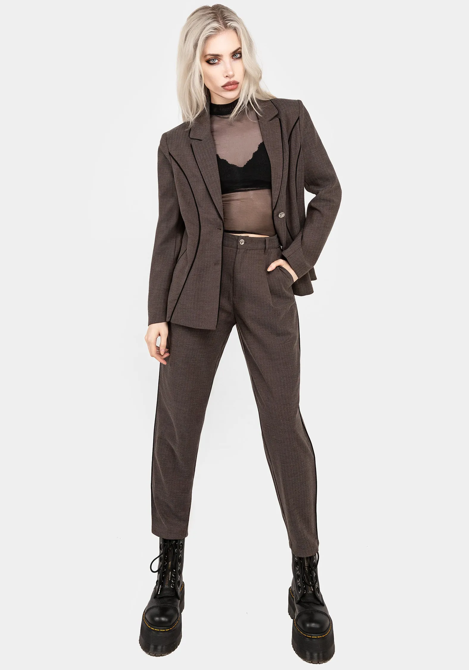 Cointrelle Herringbone Piped Blazer CroppedLength