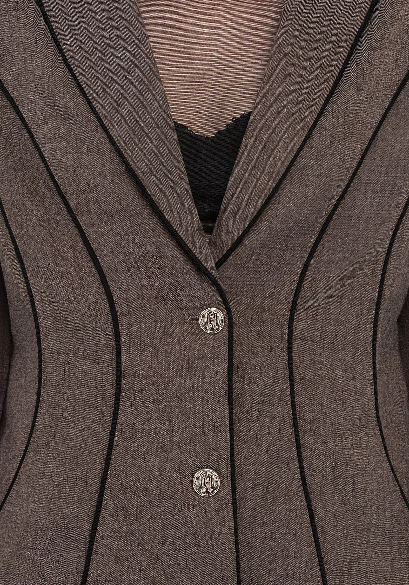 Weather Adaptive Ventilation Pattern Print Cointrelle Herringbone Piped Blazer