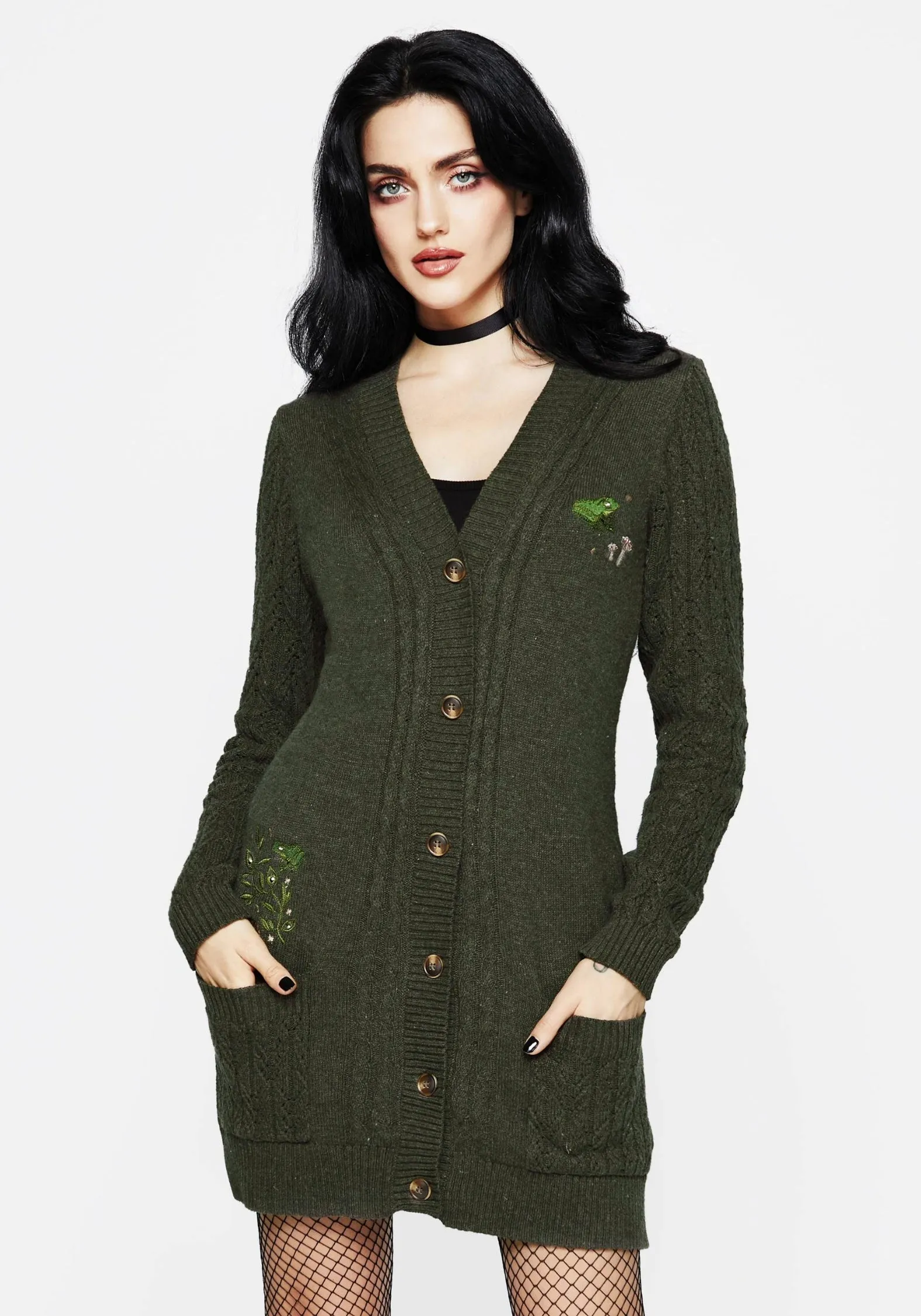 Urban Wear Swamplife Embroidered Cable Knit Longline Cardigan