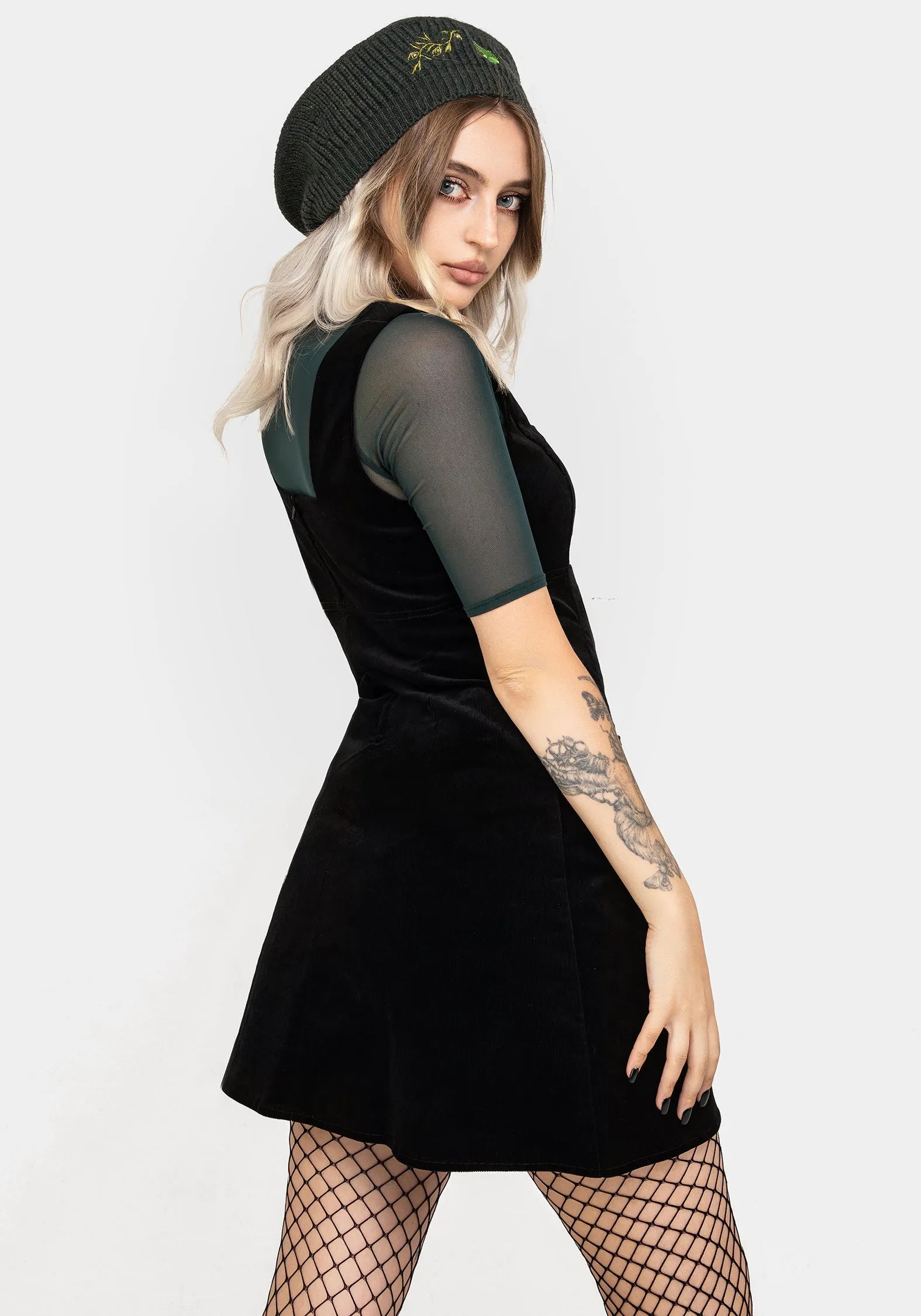 London Cool Festive Mood Swamplife Embroidered Cord Mini Pinafore Dress