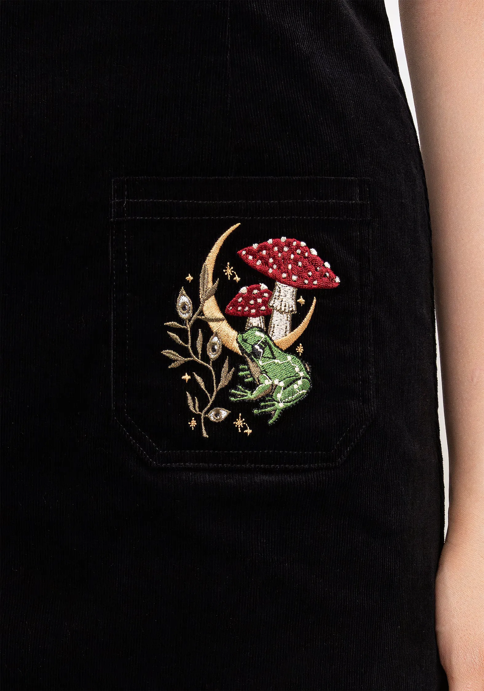 Stain-Resistant Swamplife Embroidered Cord Mini Pinafore Dress