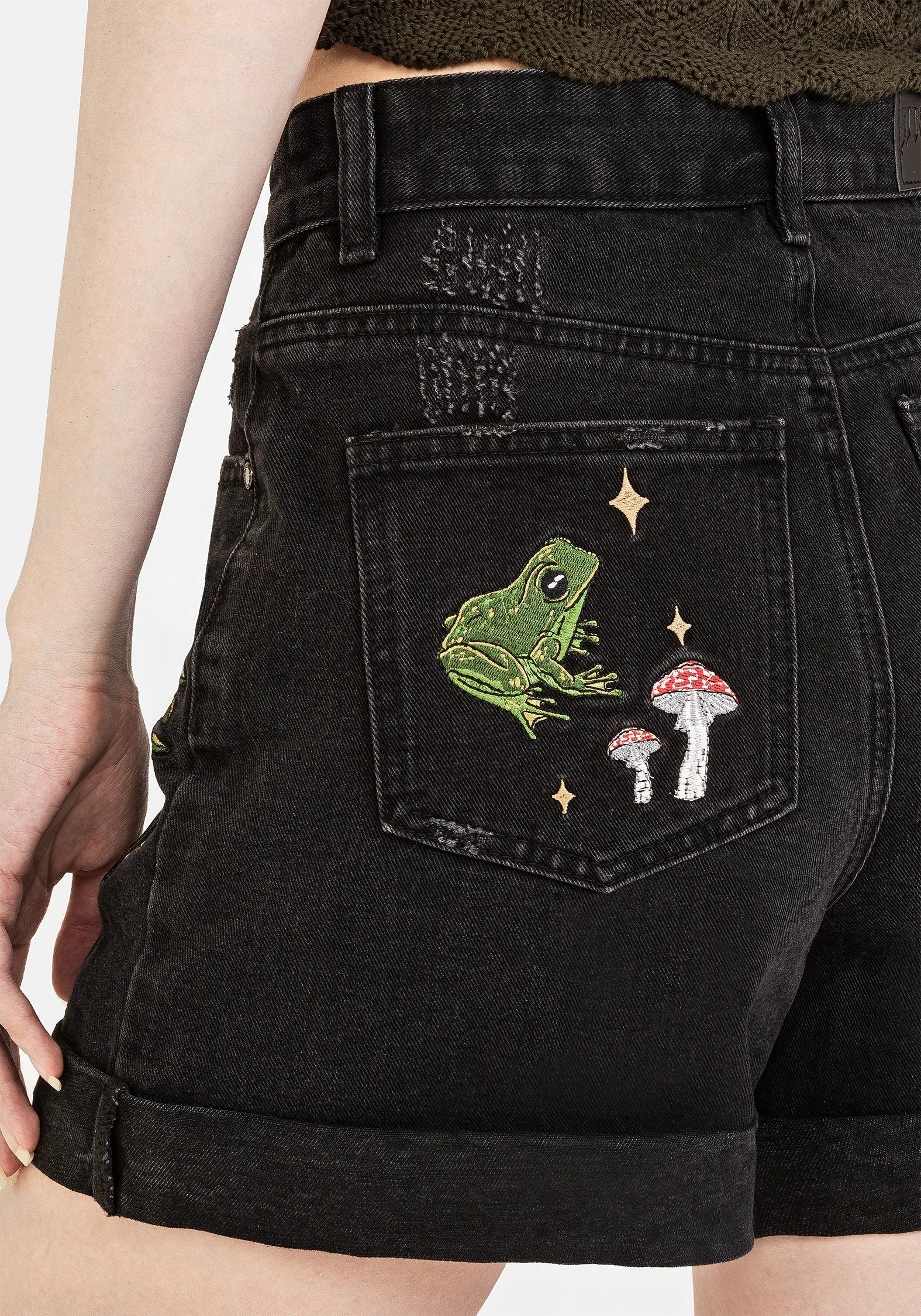 Swamplife Embroidered Denim Shorts Smart Casual Stylish Choice