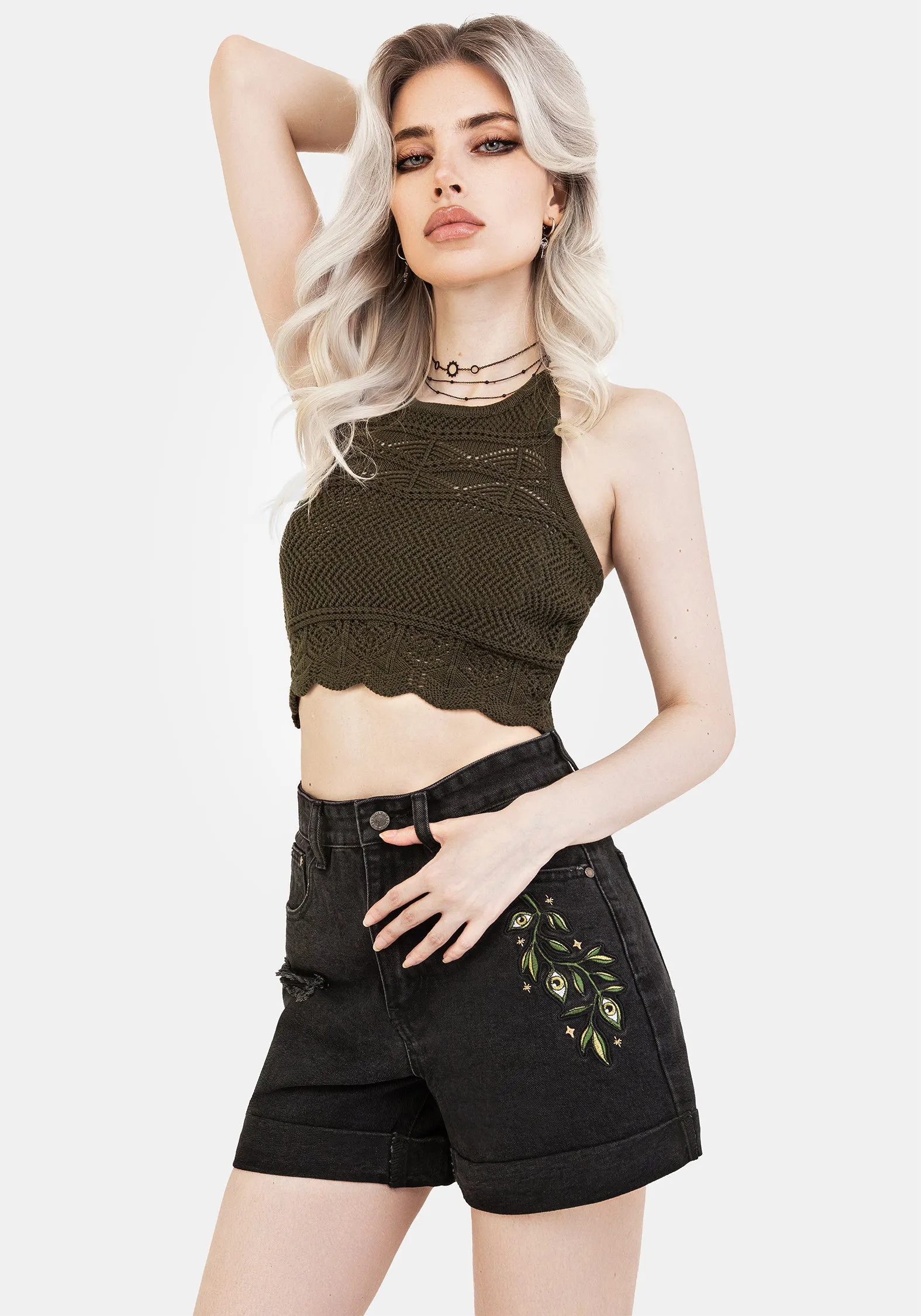 Slow Fashion Swamplife Embroidered Denim Shorts