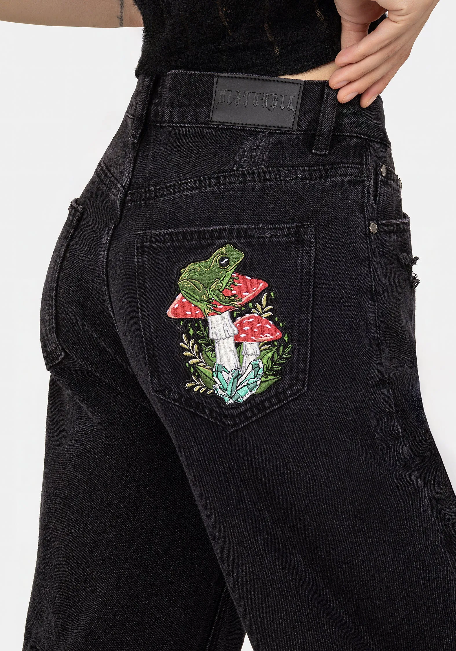 Balanced Fit Swamplife Frog Embroidered Distressed Mom Jeans