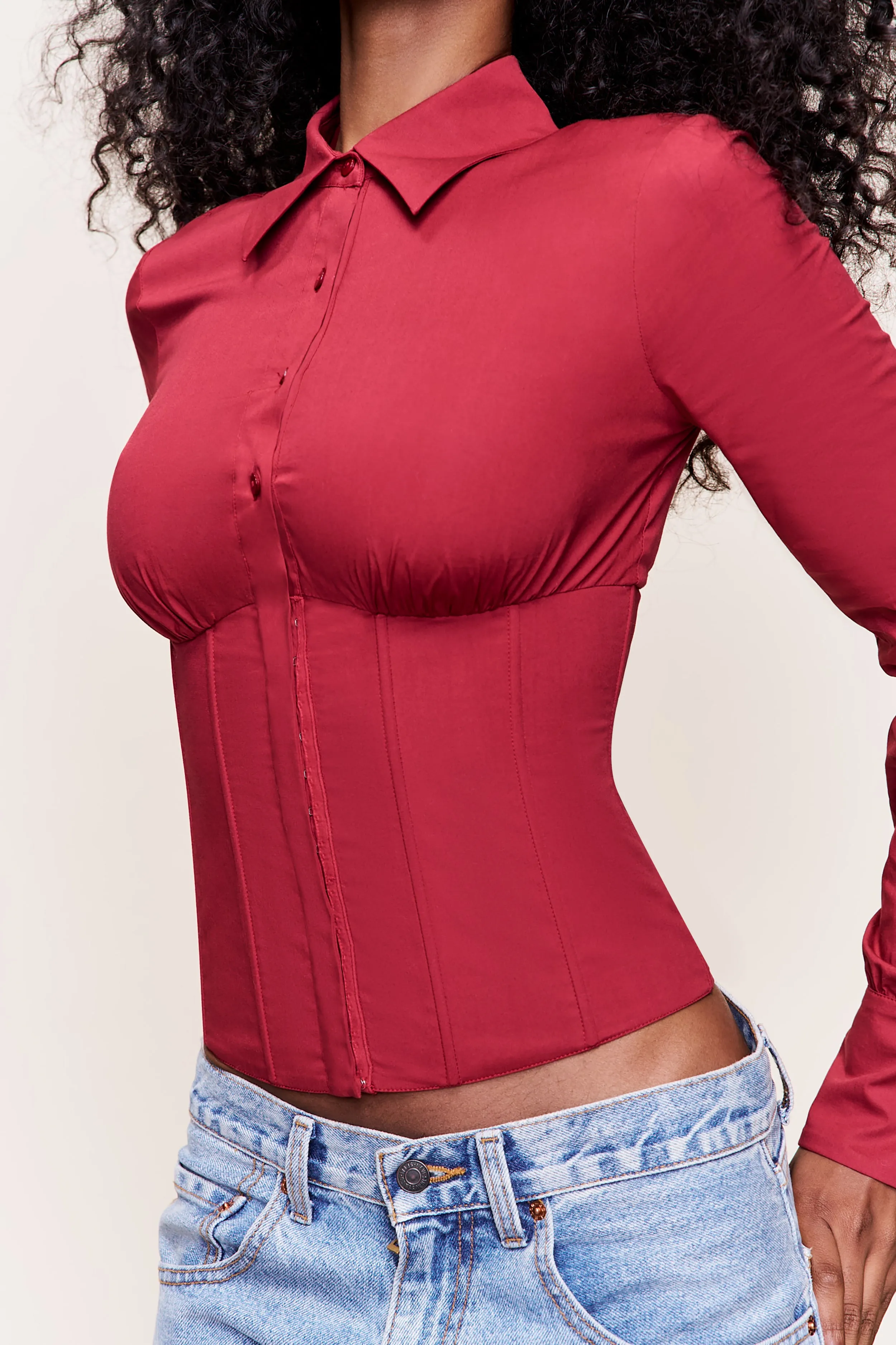 Tailored Corset Long Sleeve Tagless Labeling All Day Comfort Fit