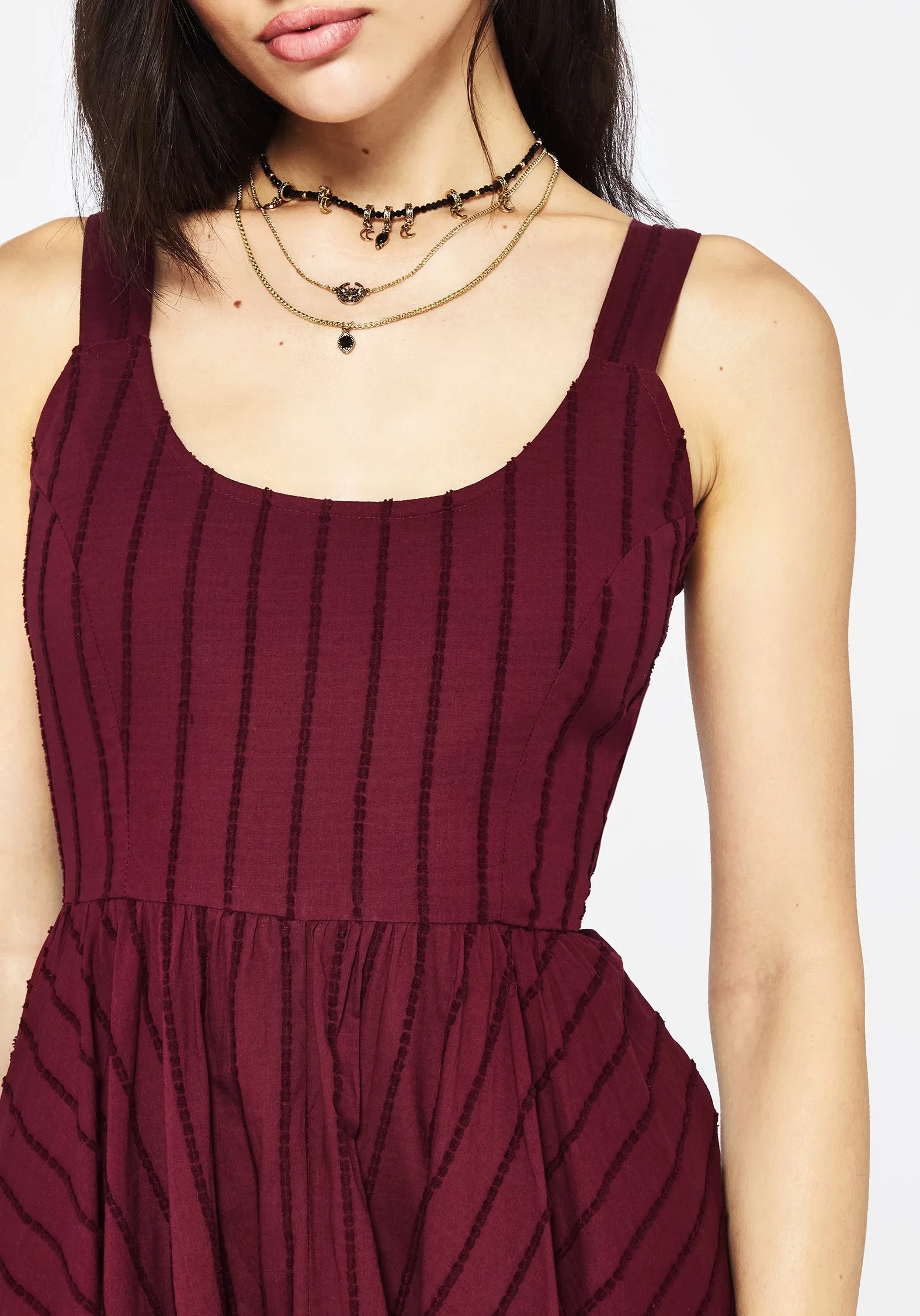 Blythe Cotton Handkerchief Hem Midaxi Dress - Burgundy Simple Mood