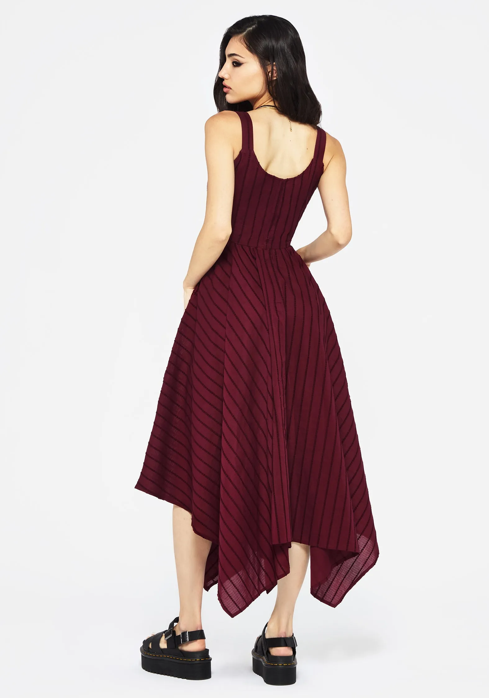 Gentle Texture Blythe Cotton Handkerchief Hem Midaxi Dress - Burgundy
