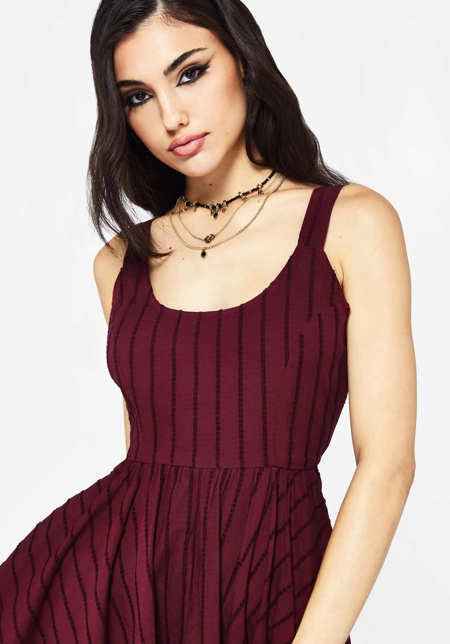 Dry-Clean-Only Side-Zip Blythe Cotton Handkerchief Hem Midaxi Dress - Burgundy