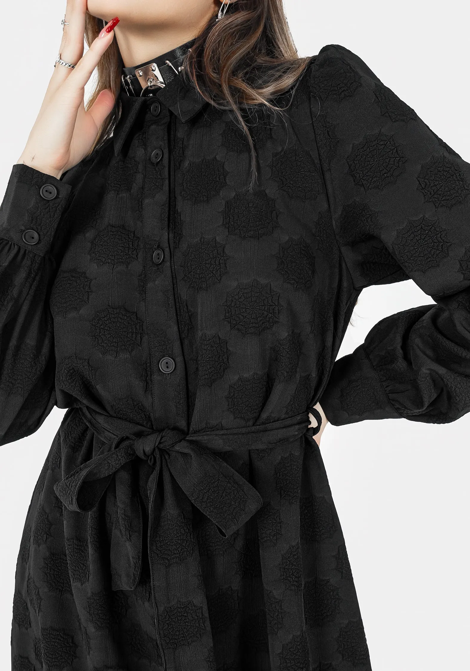 Arachnida Jacquard Mini Shirt Dress Fall Outfit Perfect for Layering