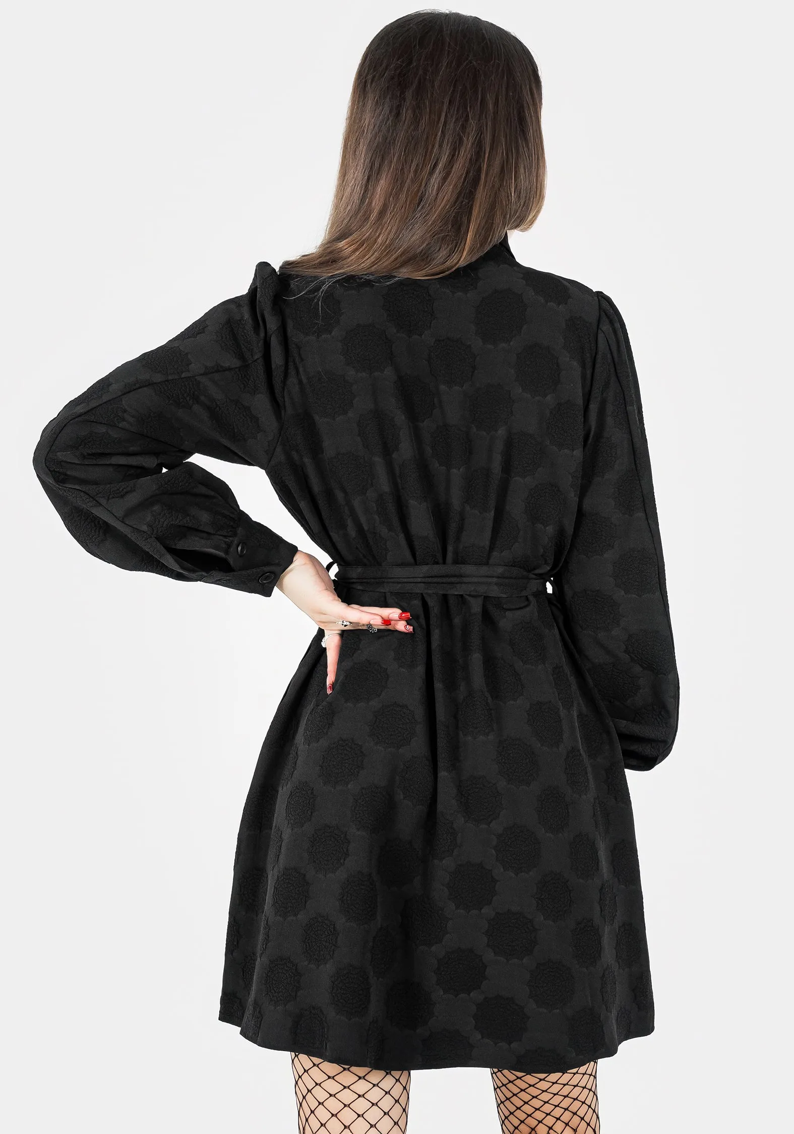 Chic and Cozy Arachnida Jacquard Mini Shirt Dress