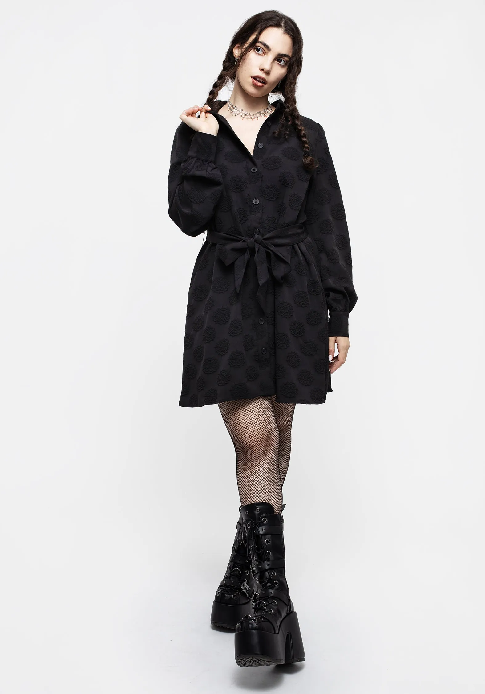 Pure Aesthetic Guest Glam Arachnida Jacquard Mini Shirt Dress