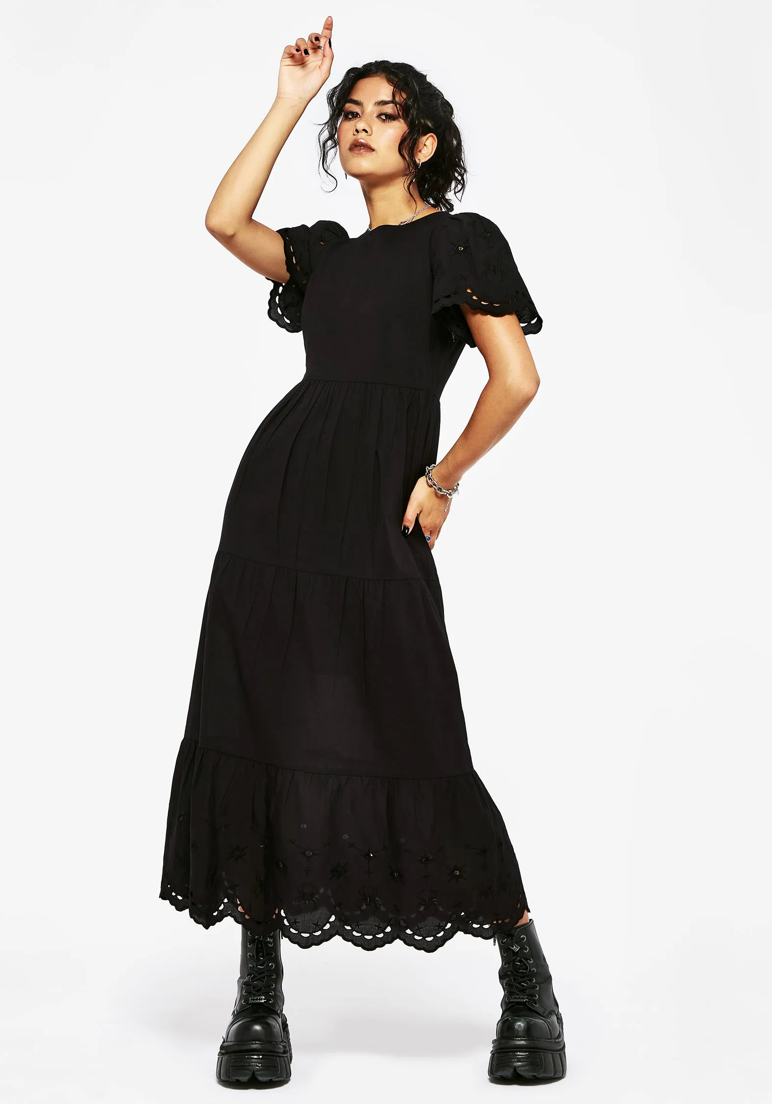 Synthweb Cotton Broderie Hem Midaxi Dress The elegant fit of this dress enhances your figure while providing plenty of comfort Cozy evening dress