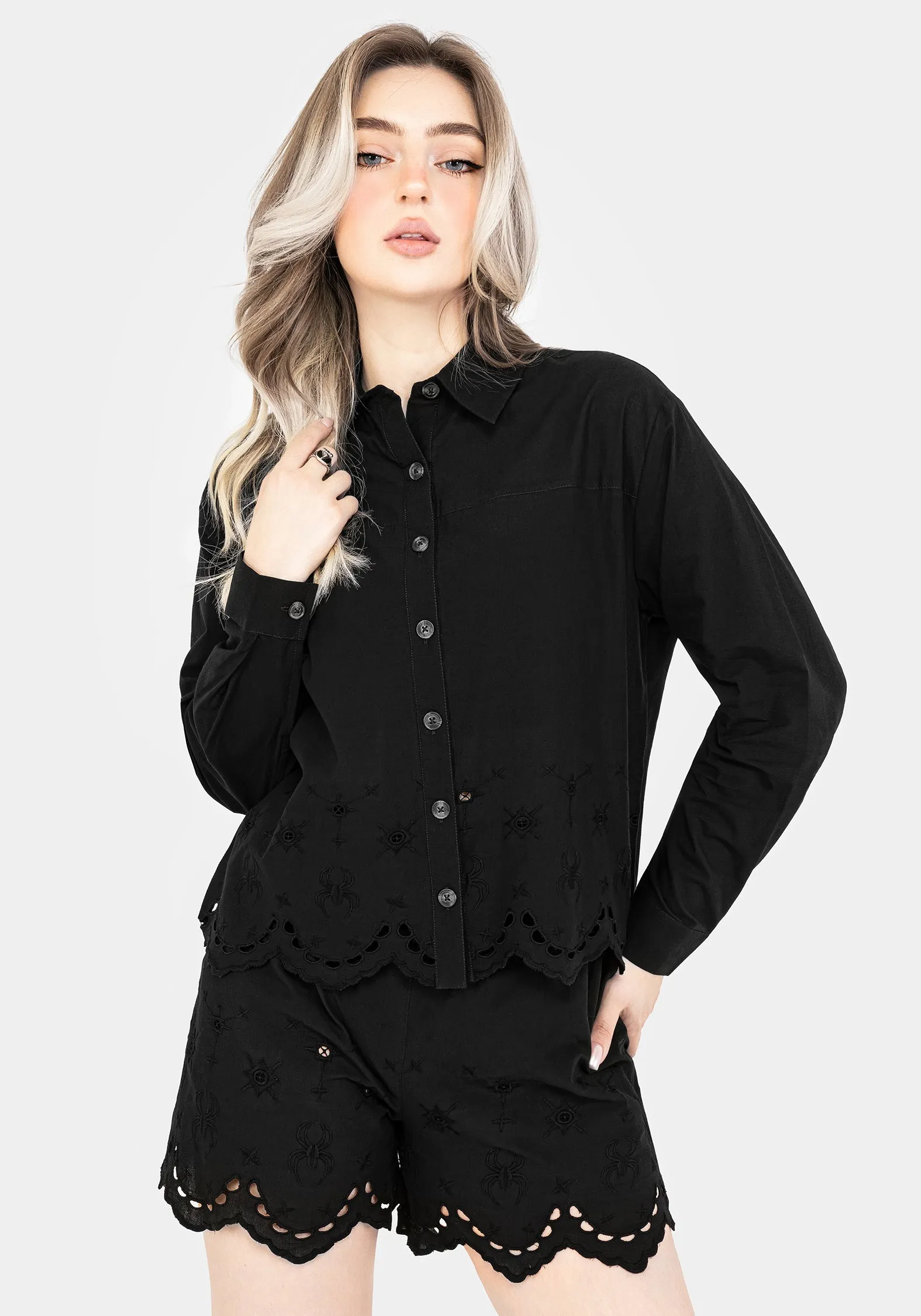 UV Protective Coating Sporty Design Synthweb Cotton Broderie Hem Shirt