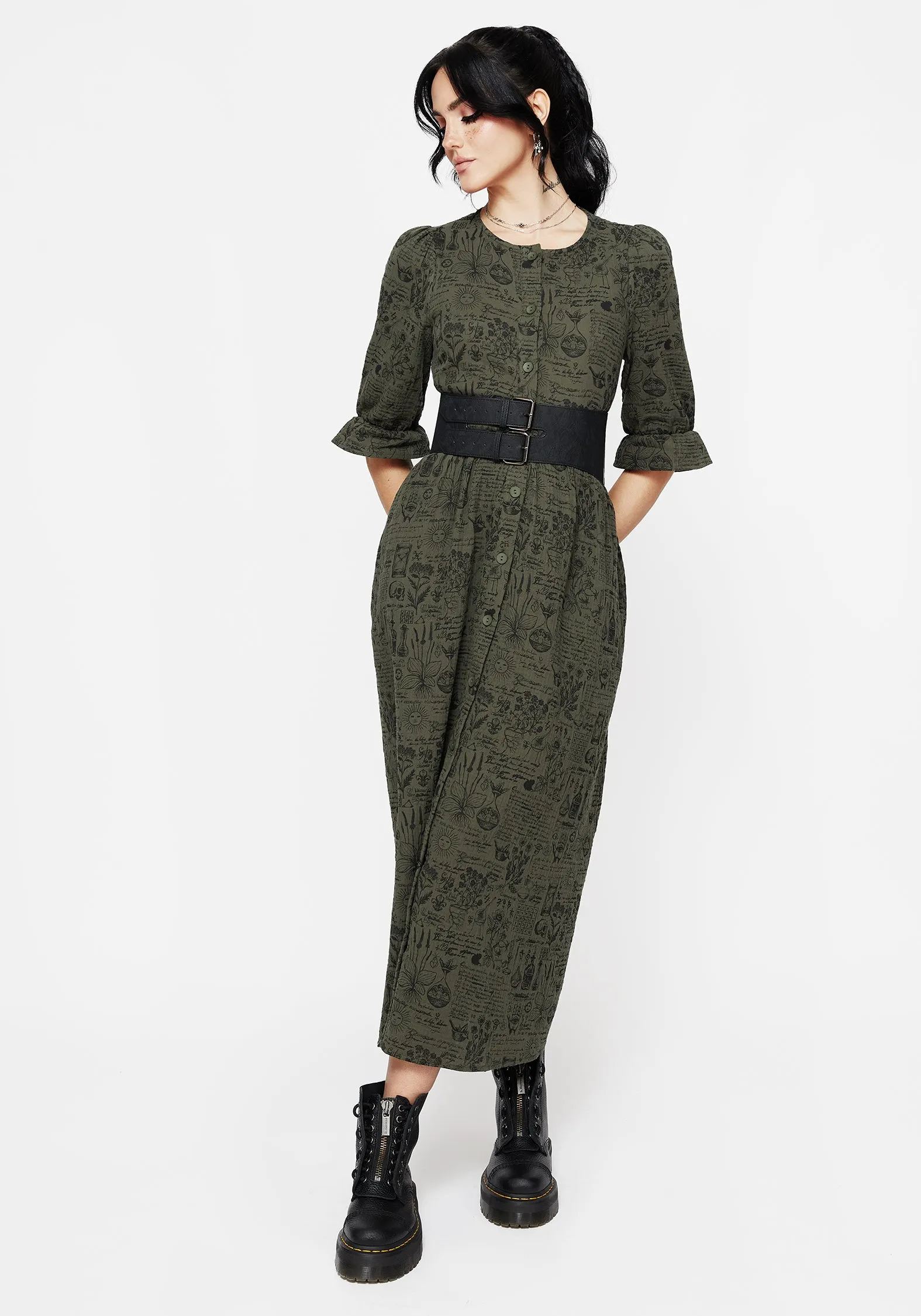 Fur Trim Paper Glow Taddea Cotton Button Up Midaxi Dress