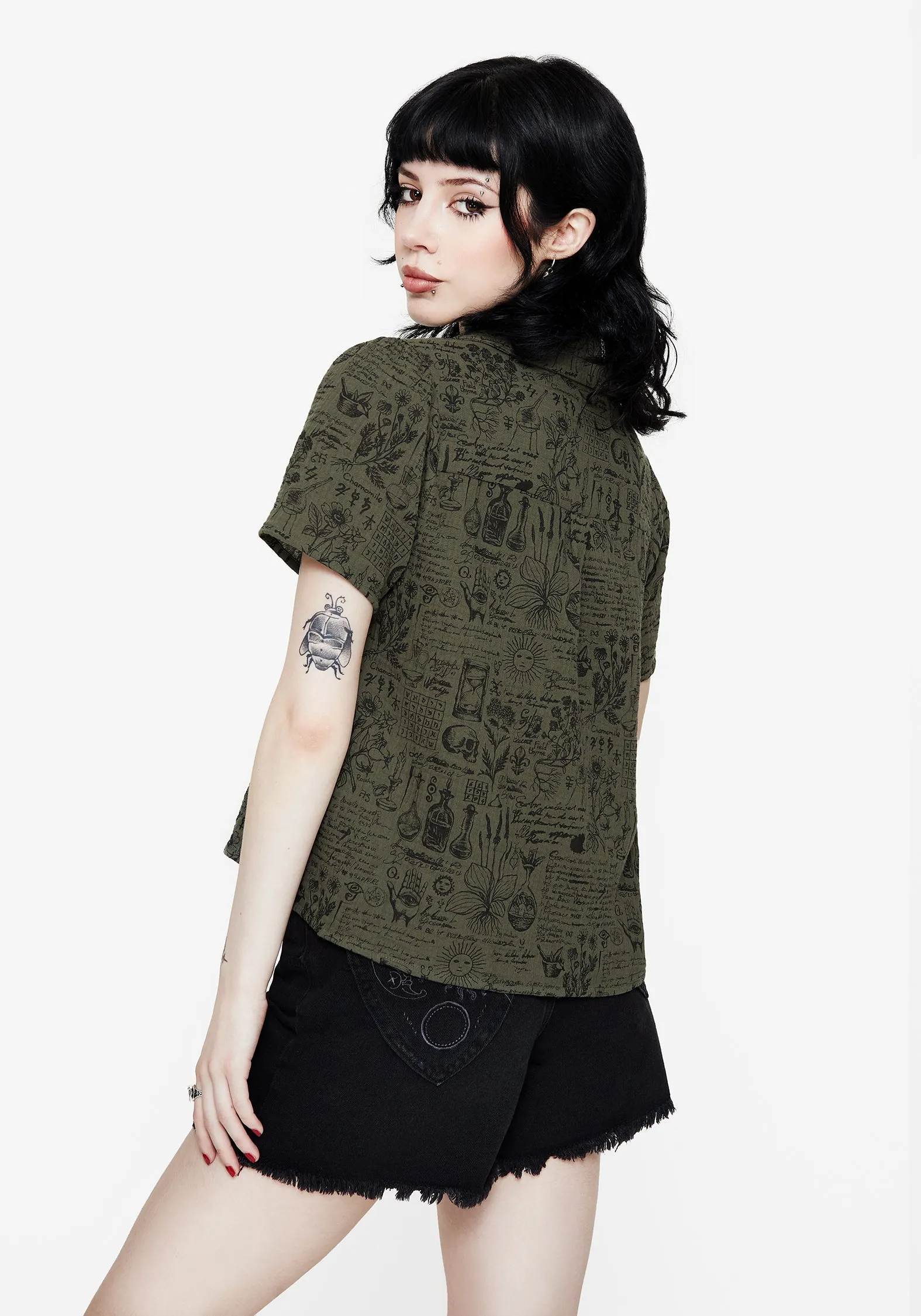 Airflow Optimized Weave NoSlipGripperBand Taddea Cotton Relaxed Button Up Blouse