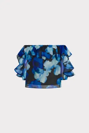 Watercolor Petals Organza Ruffle Top Reversible Layering Tech