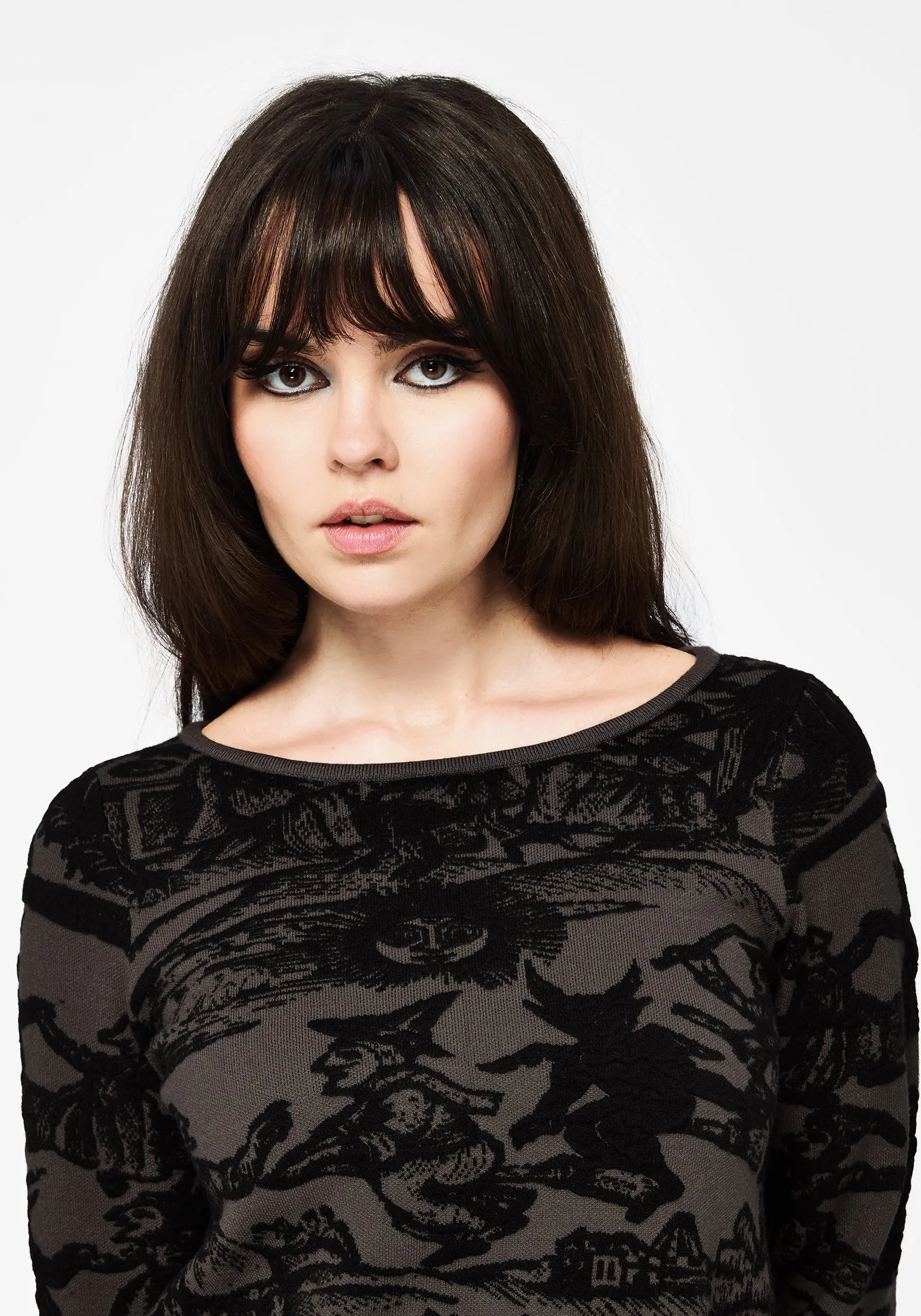 Diabolical Raised Jacquard Knit Jumper Reinforced Elbow Patches SeamFree Knitting