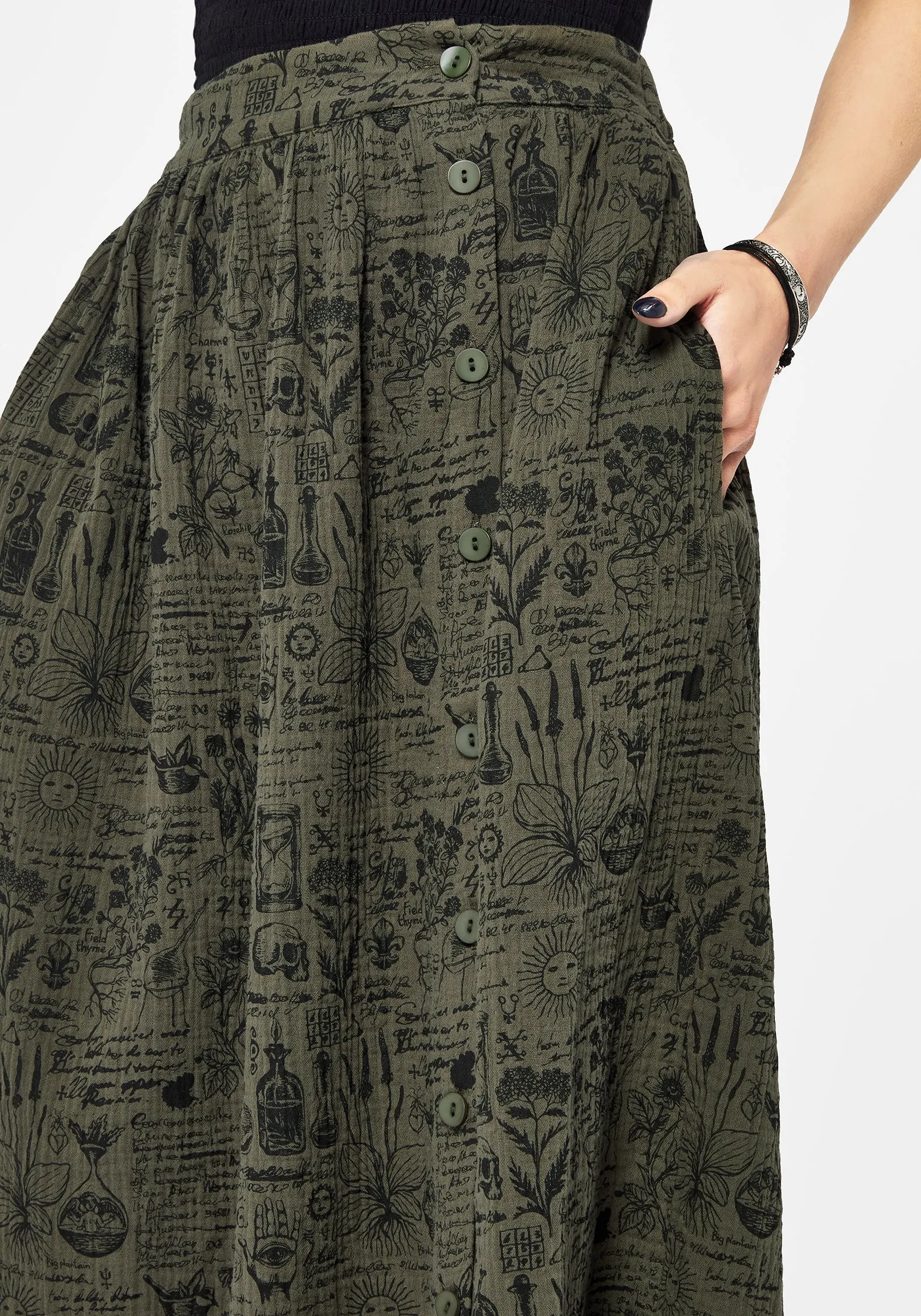 Taddea Cotton Side Button Up Maxi Skirt Breathable Material