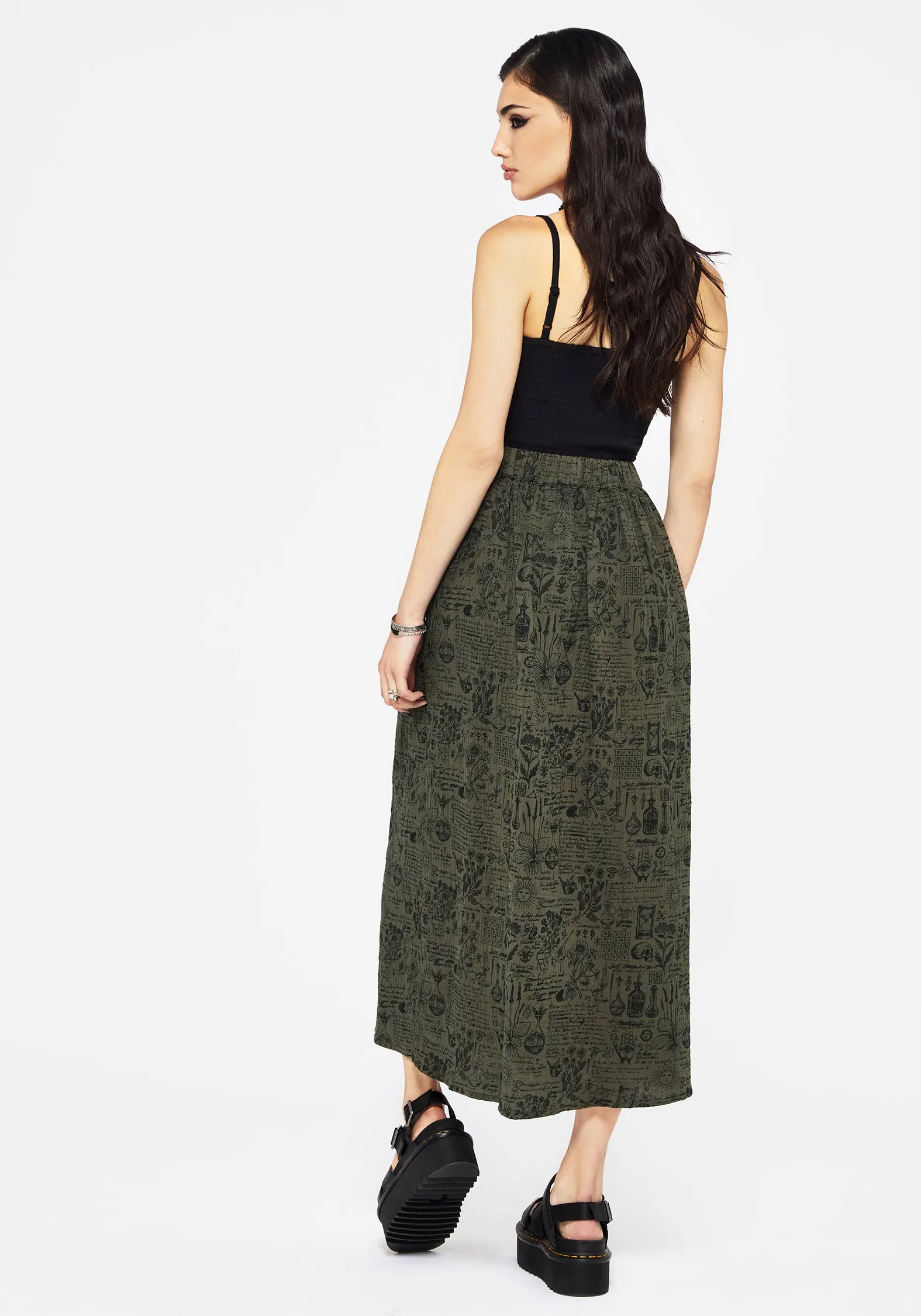 Taddea Cotton Side Button Up Maxi Skirt All Season WrinkleFreeFinish