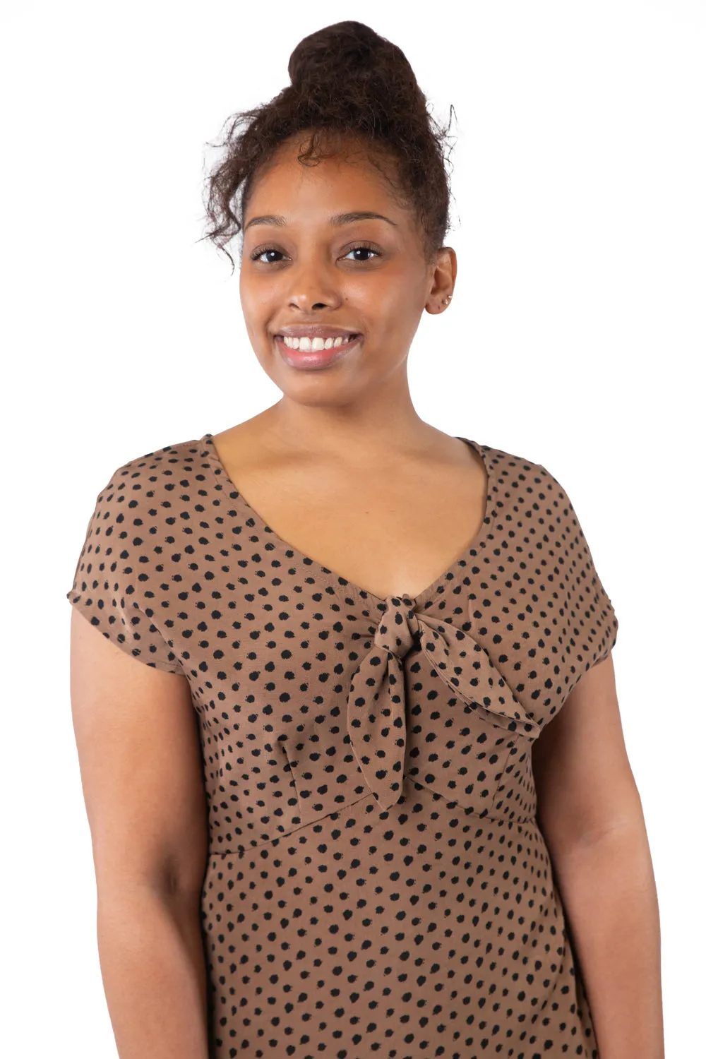 Sharp Mood Sporty-Look Tatiana Dress in Mocha Dot