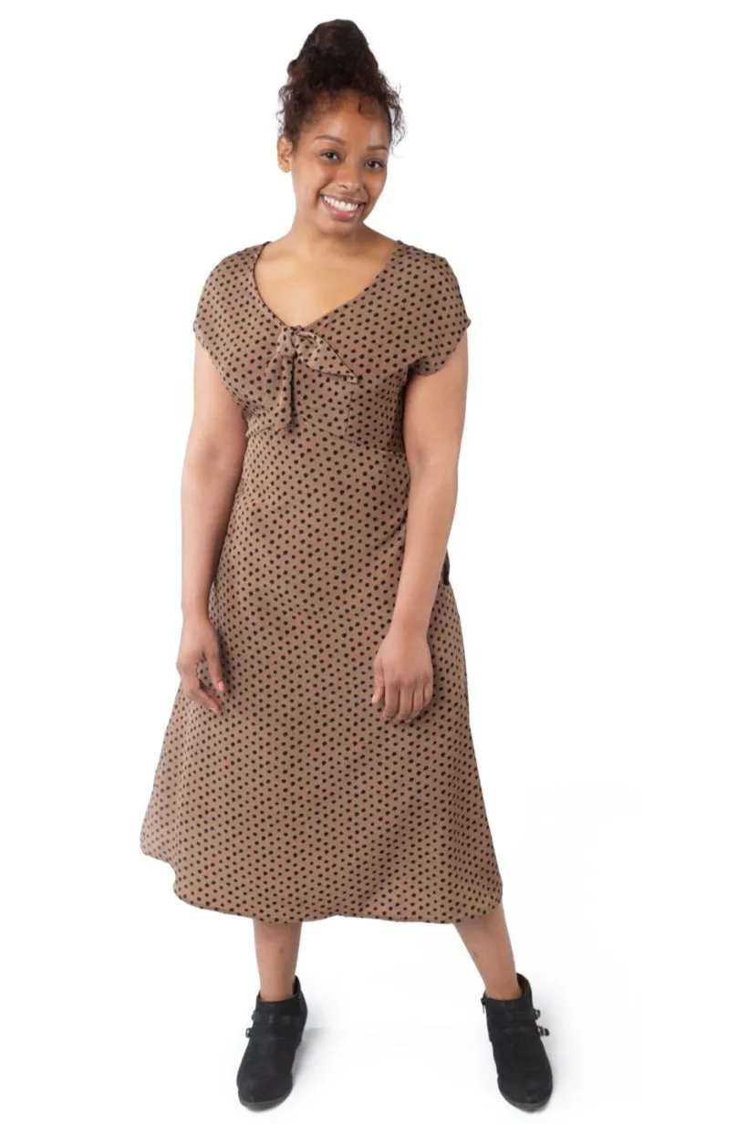 Satin-Finish Tatiana Dress in Mocha Dot