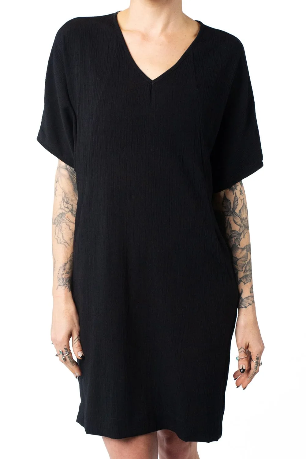 Empire Waist Cocoon Dress in Black Crepe