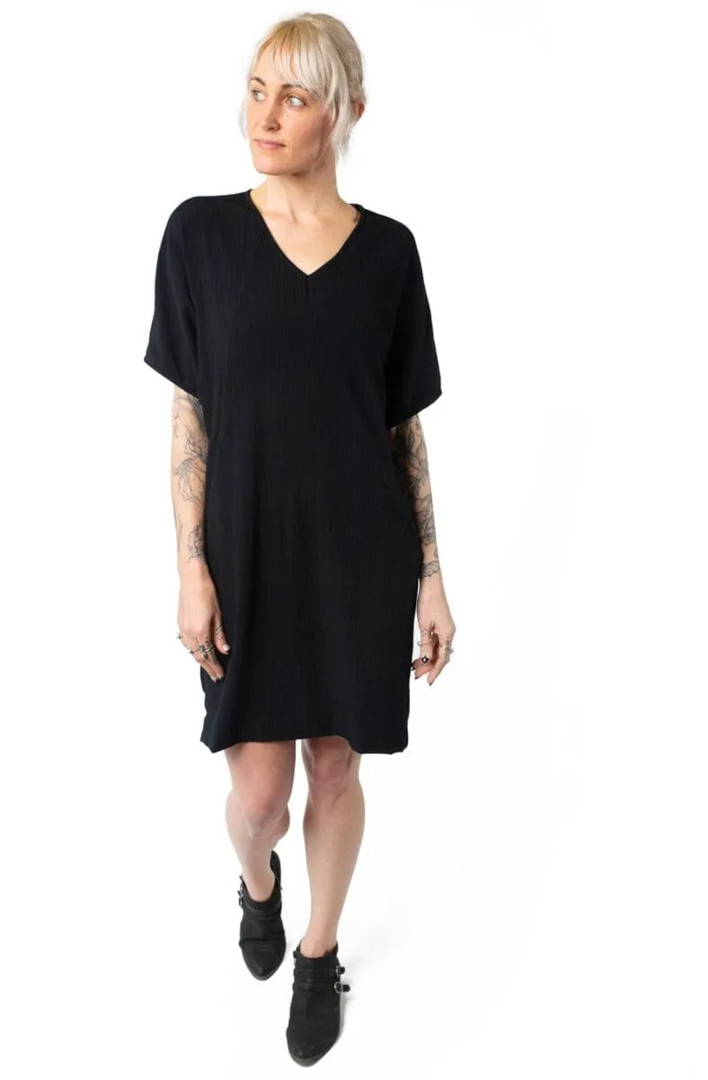 Breeze Flow Cocoon Dress in Black Crepe