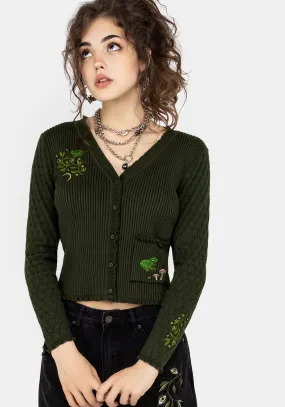 Recycled Polyester Fabric Swamplife Embroidered Pointelle Knit Crop Cardigan