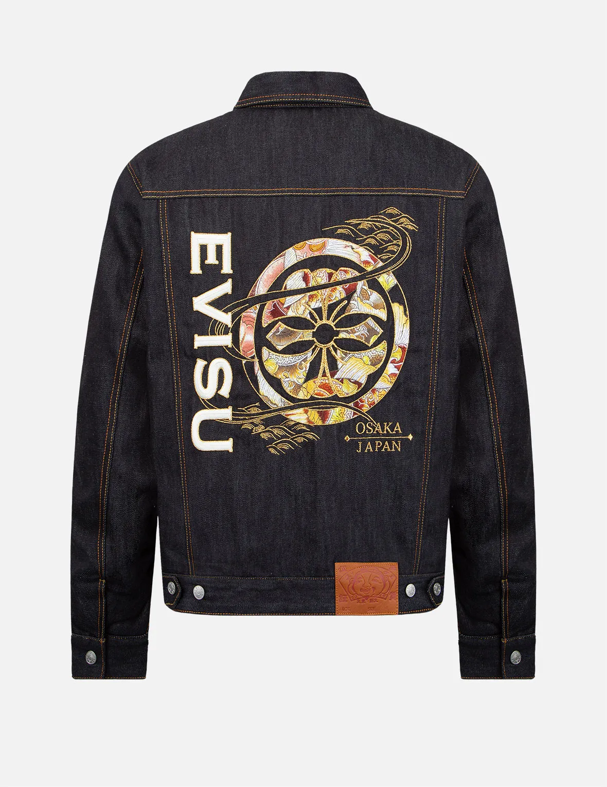 Snag Resistant Fabric Koi-pattern Kamon and Logo Embroidery Denim Jacket