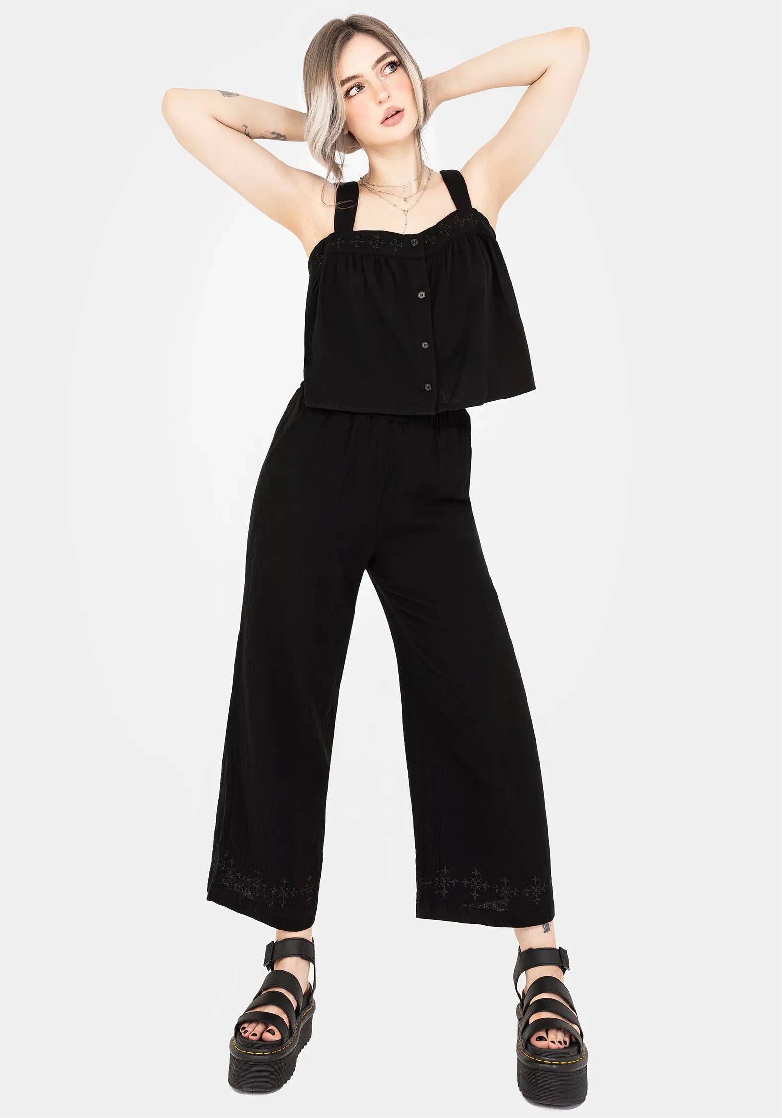 Seamless Design MidweightJersey Damara Embroidered Cotton Button Up Blouse