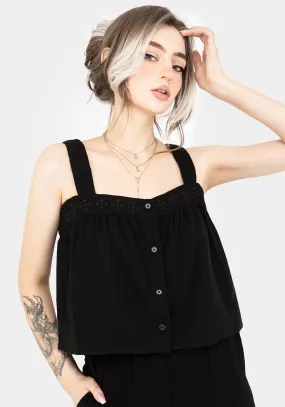 Damara Embroidered Cotton Button Up Blouse Retro design