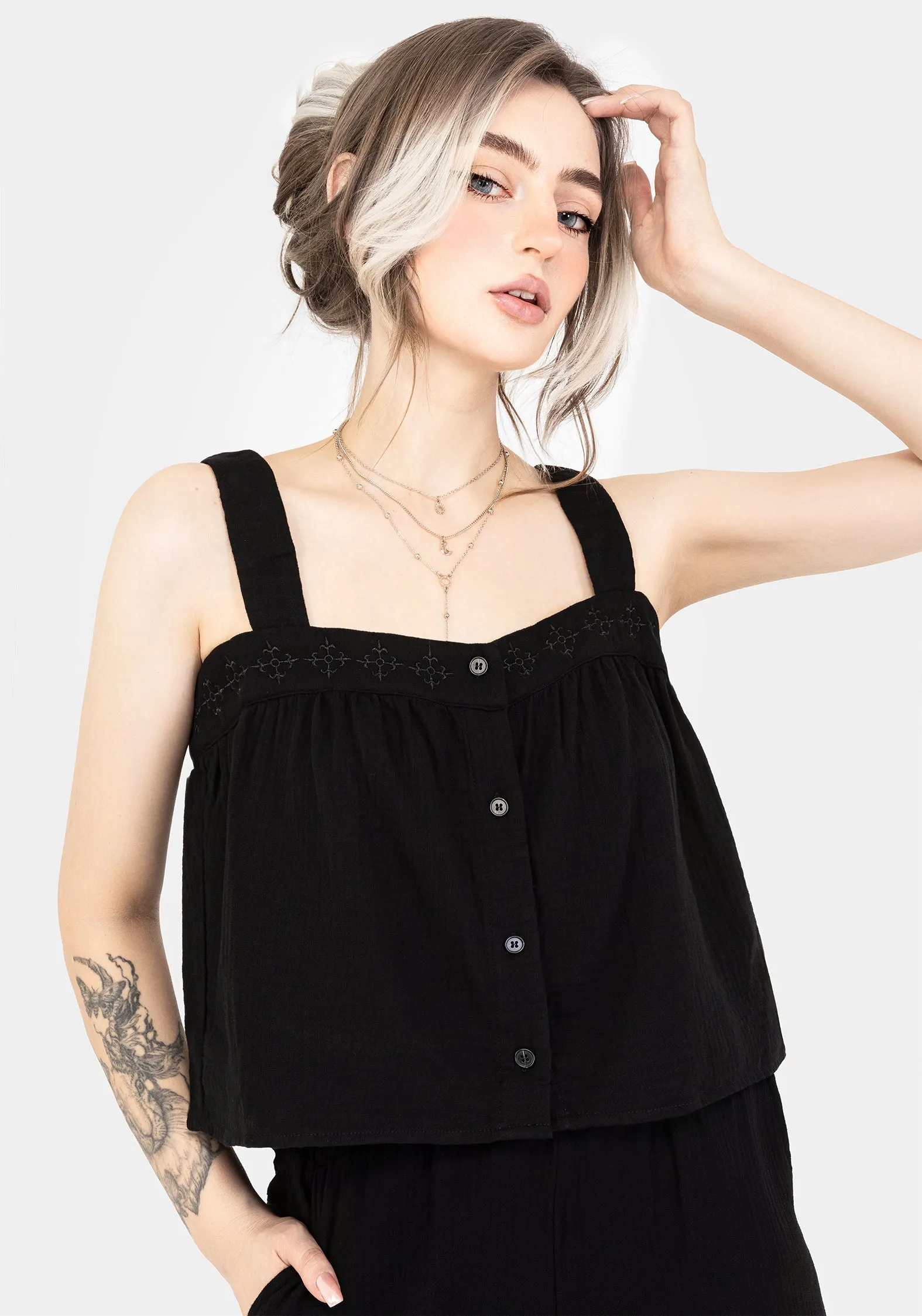 Damara Embroidered Cotton Button Up Blouse Retro design