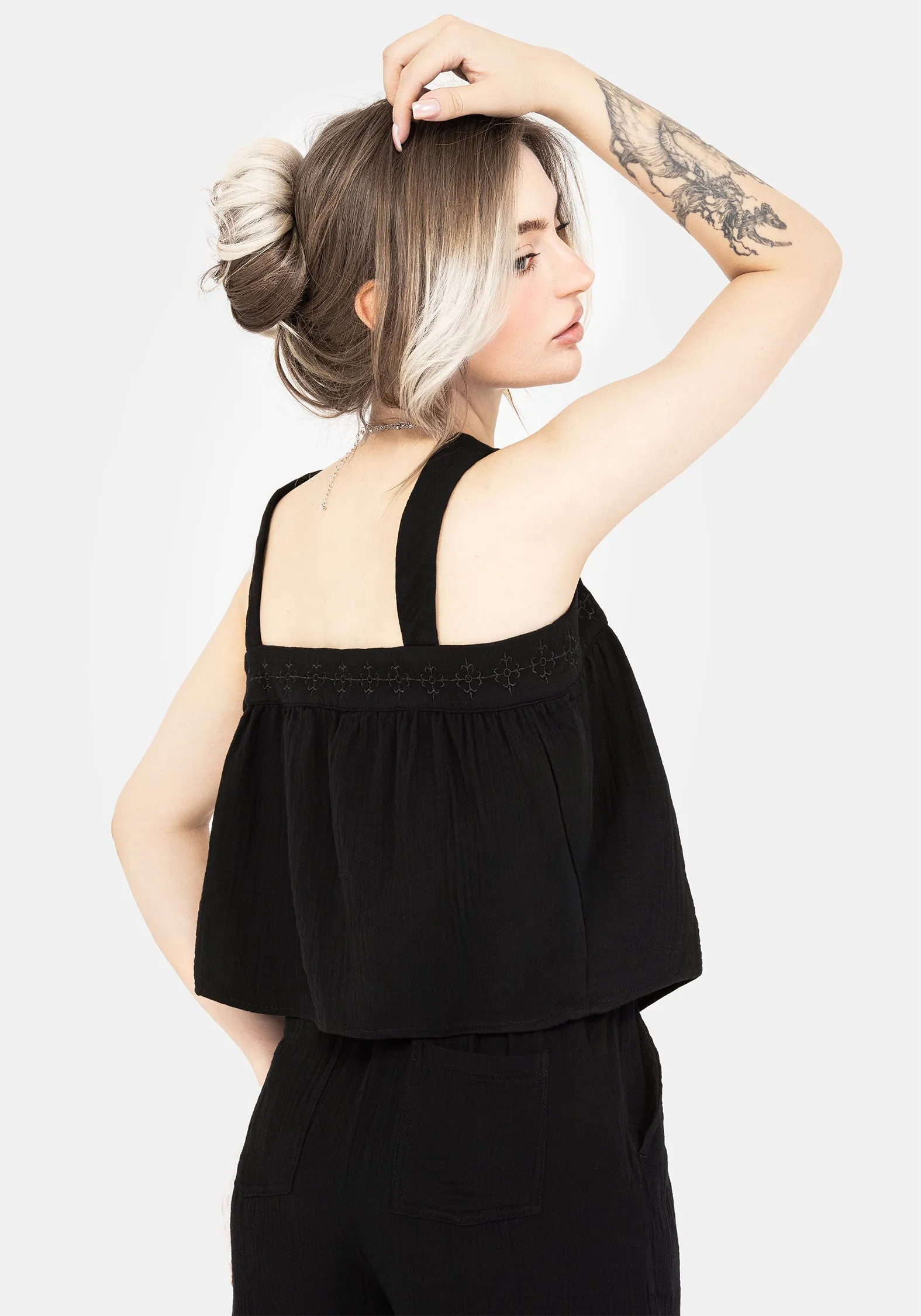 Damara Embroidered Cotton Button Up Blouse AntiOdorTreatment