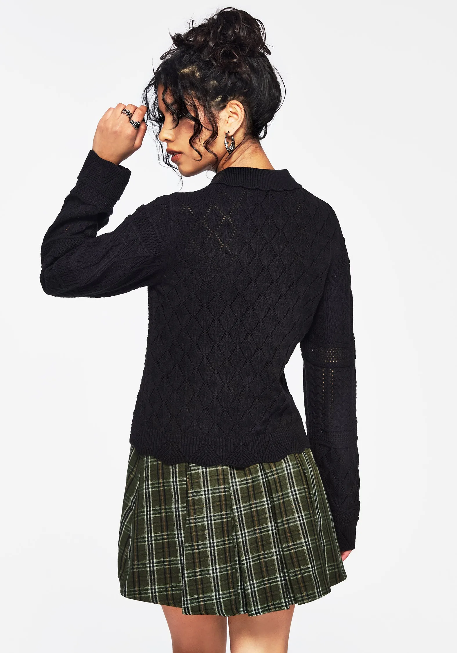 Yewtree Gothic Arch Pointelle Button Down Knit Cardigan Snug Style Basic Style