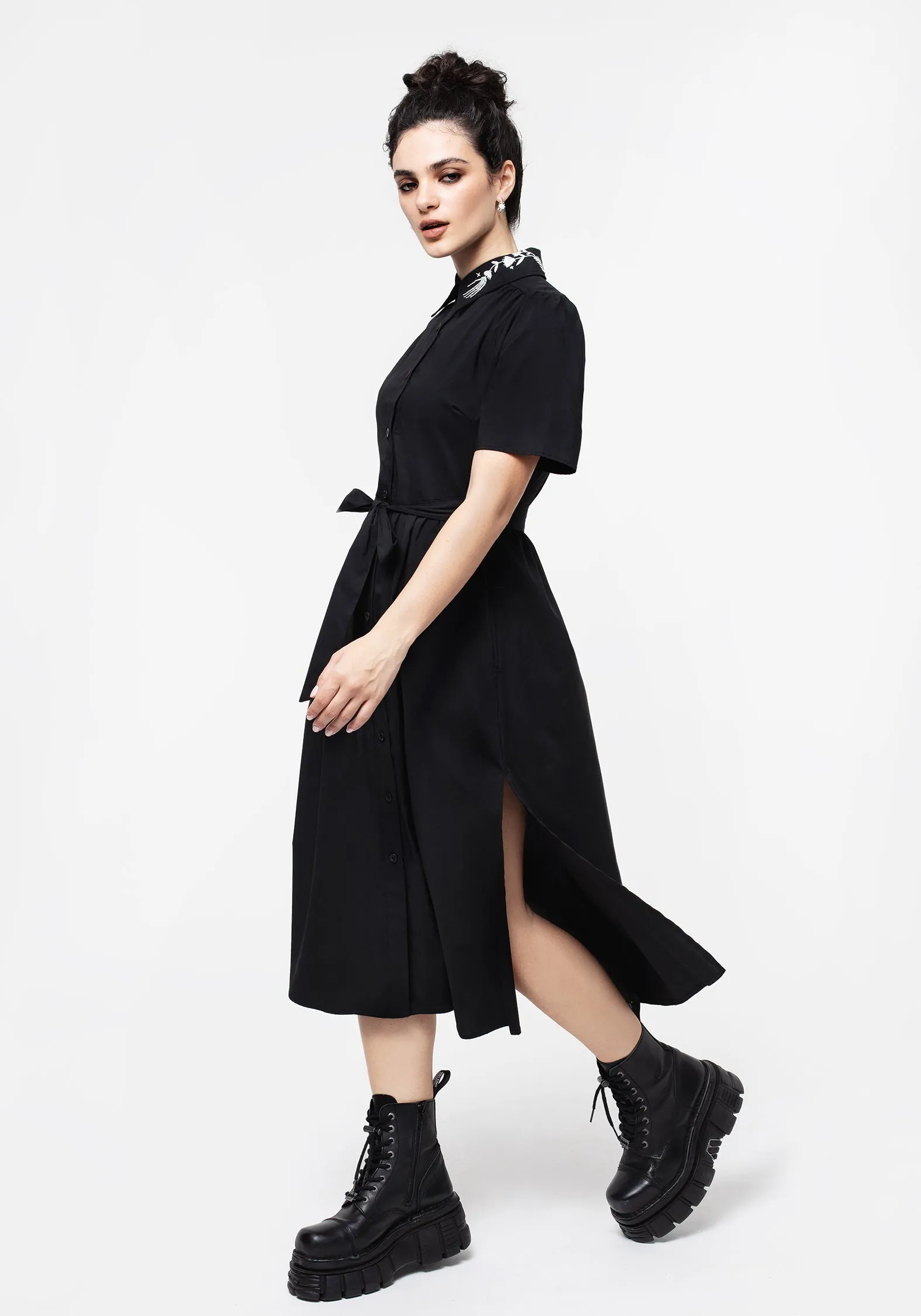 Tempora Embroidered Midi Shirt Dress Red Carpet Texture Play