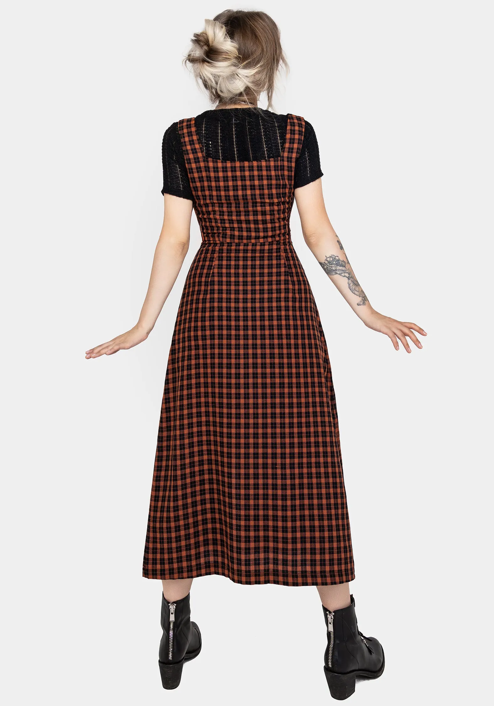 Terra Check Button Up Midaxi Dress - Orange Twill Smooth
