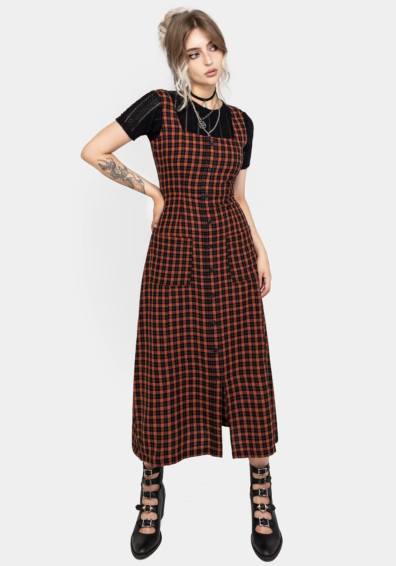 Terra Check Button Up Midaxi Dress - Orange Skin Hug With its timeless design this dress is perfect for both casual and formal wear