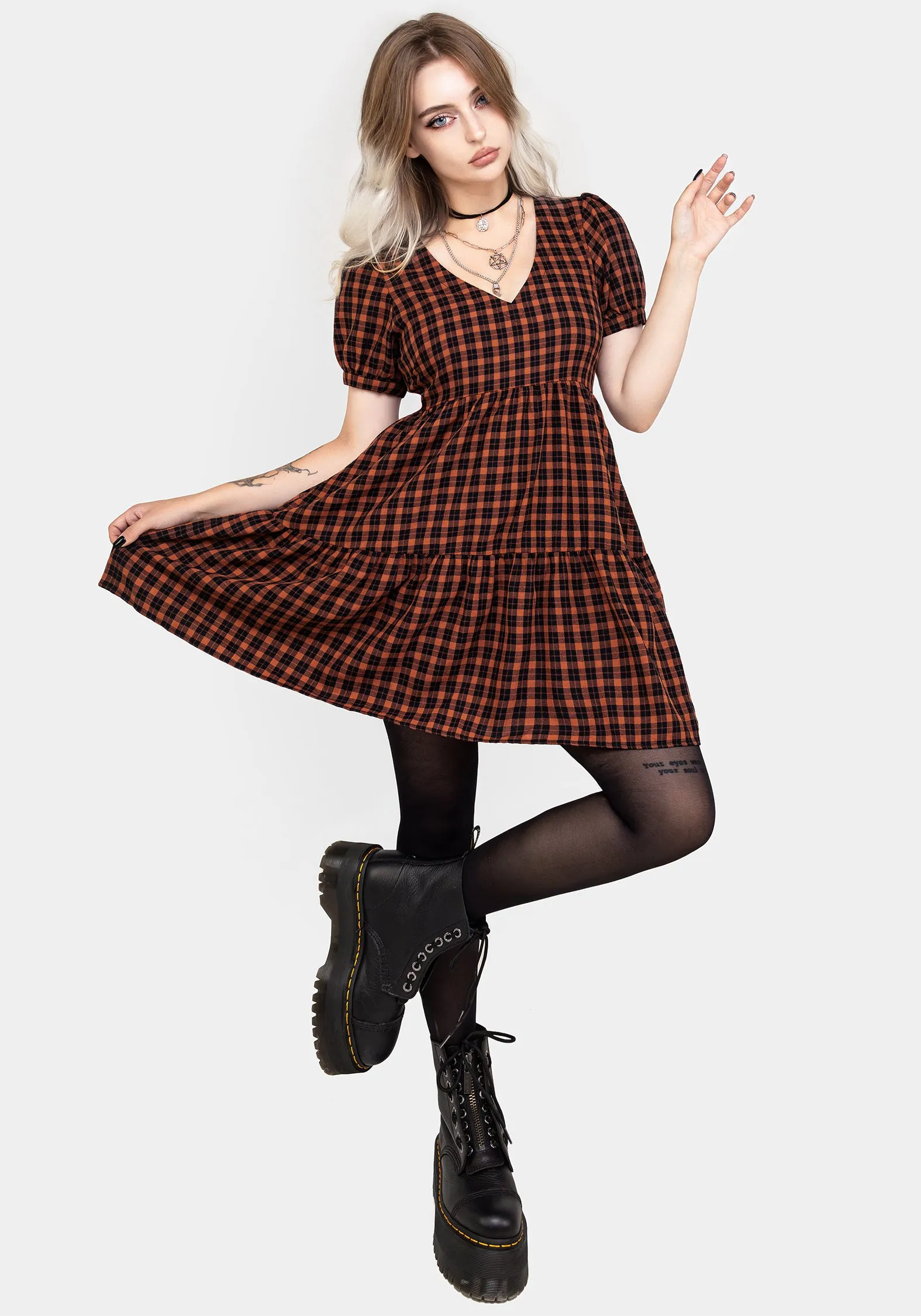 Terra Check Mini Smock Dress - Orange Effortless Style