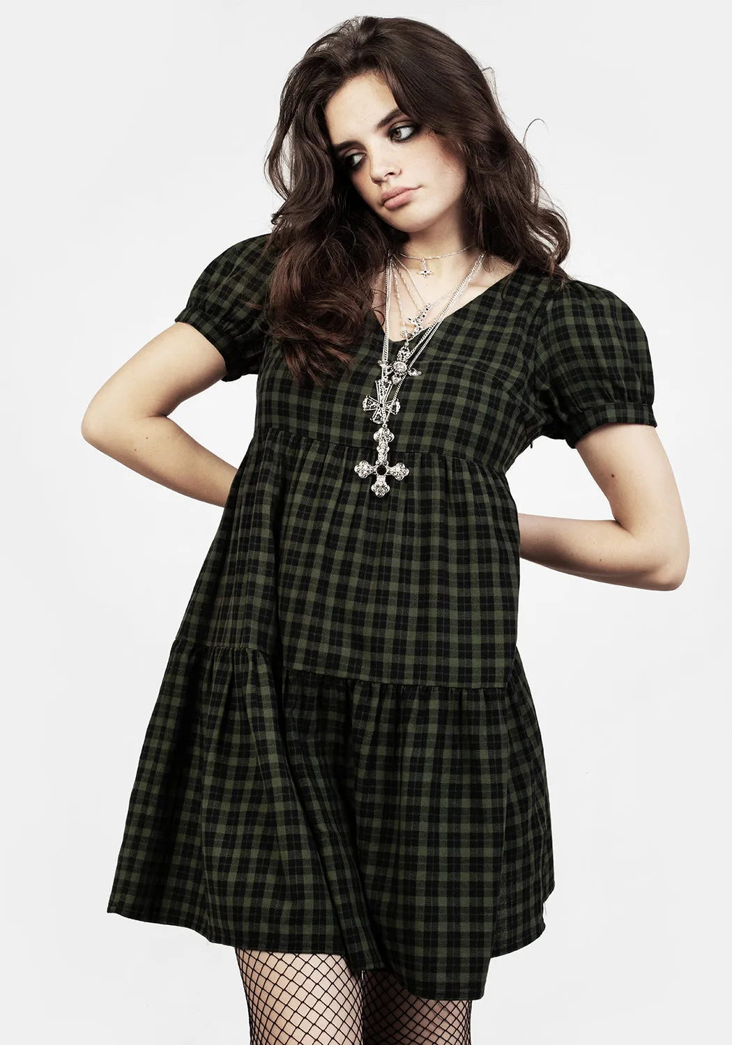 button detail Terra Mini Smock Dress