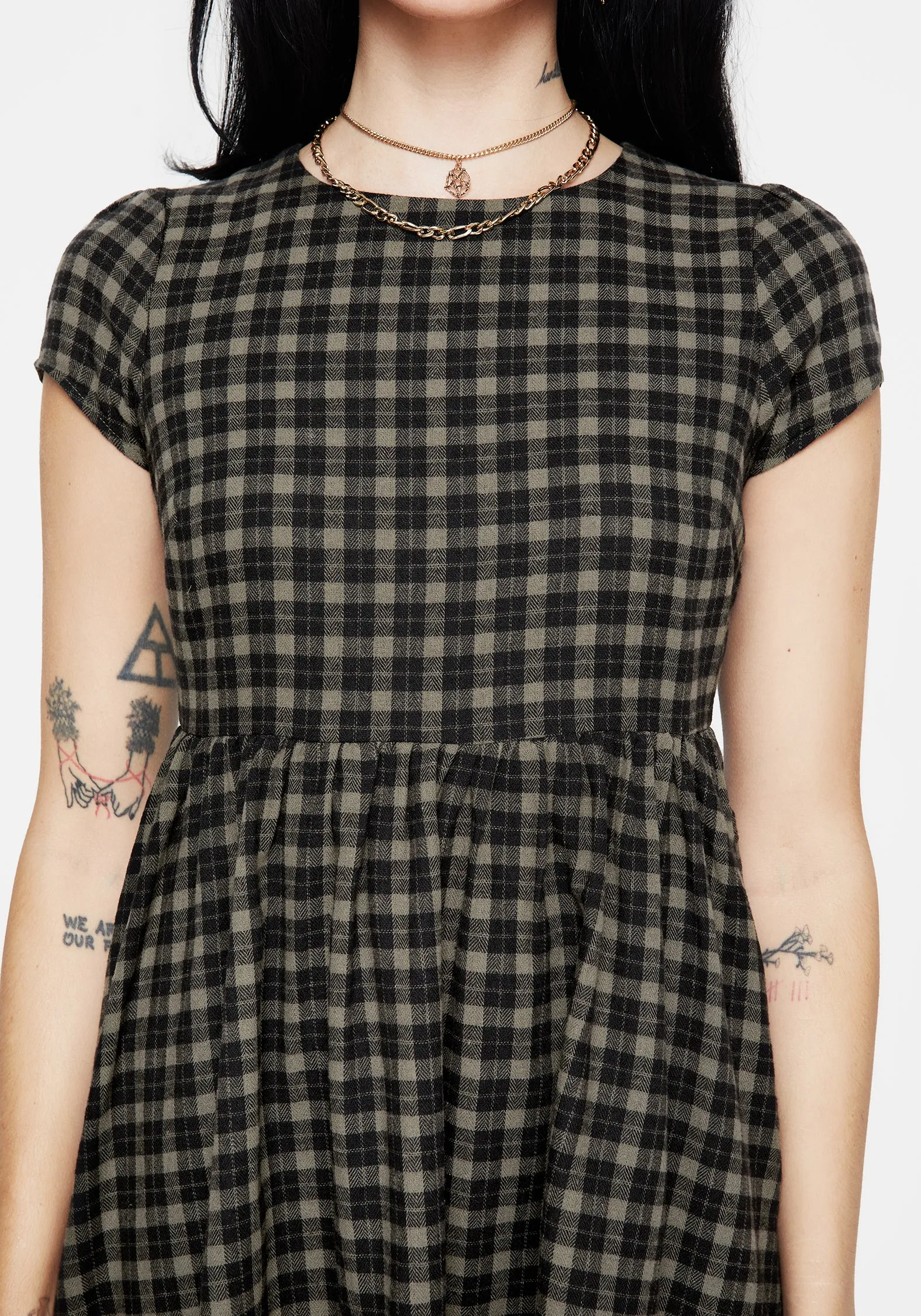 Unique Print Terra Mini Smock Dress - Olive