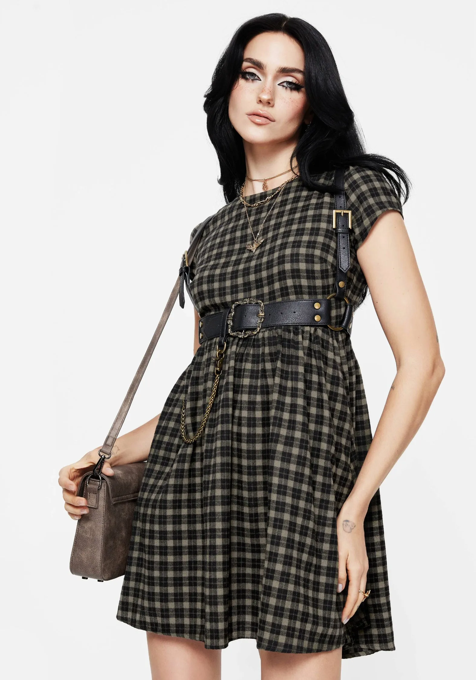 Bohemian style wrinkle free Terra Mini Smock Dress - Olive