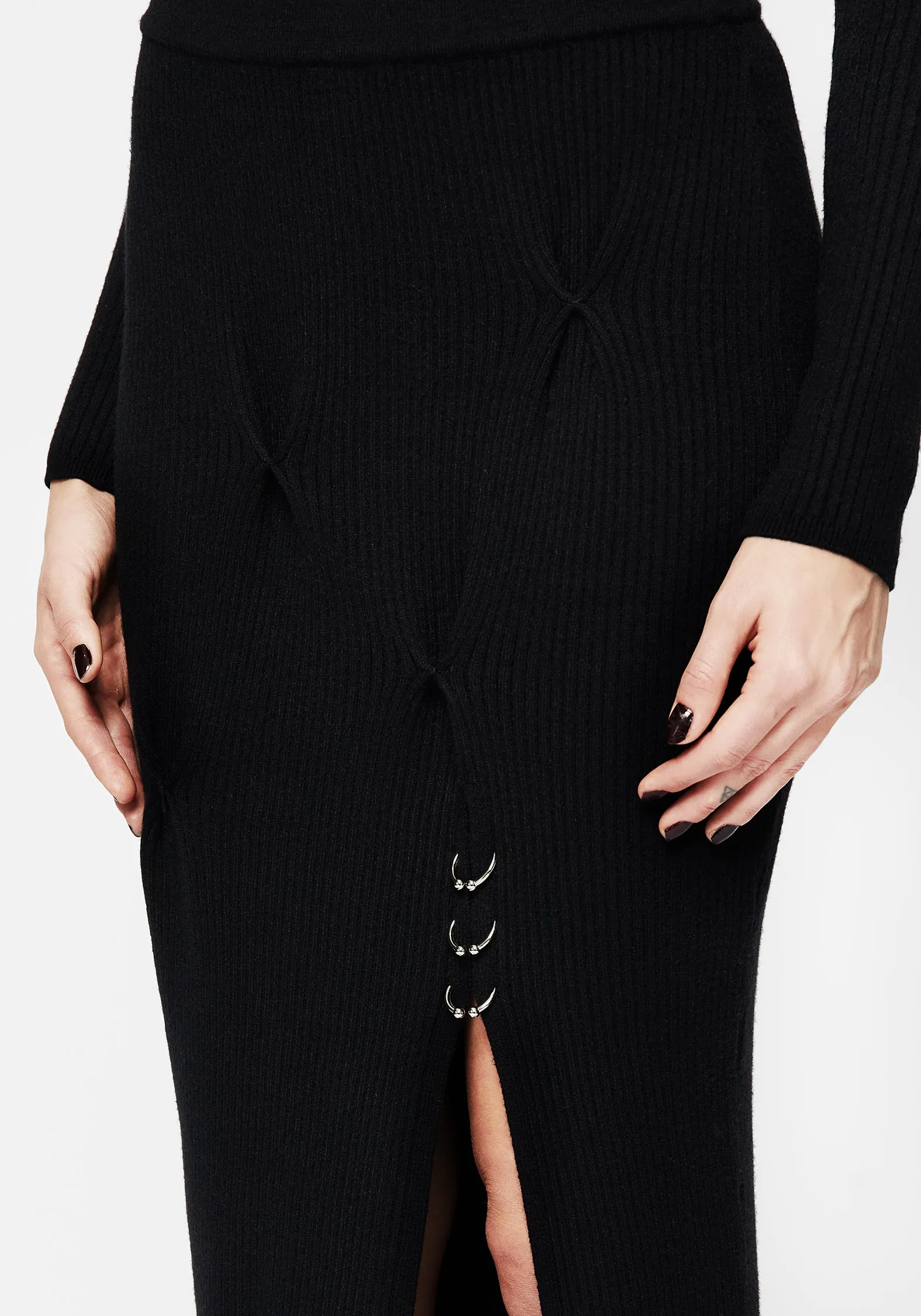 Subtle Detail ribbed texture Captive Hardware Midaxi Rib Skirt