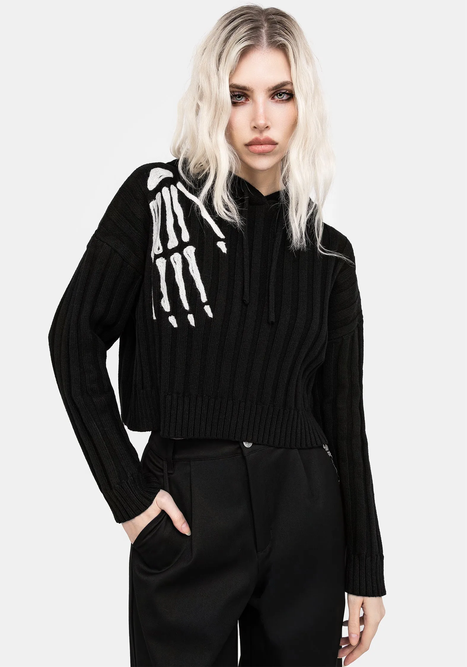 Circular Knit Volar Embroidered Knit Hoody