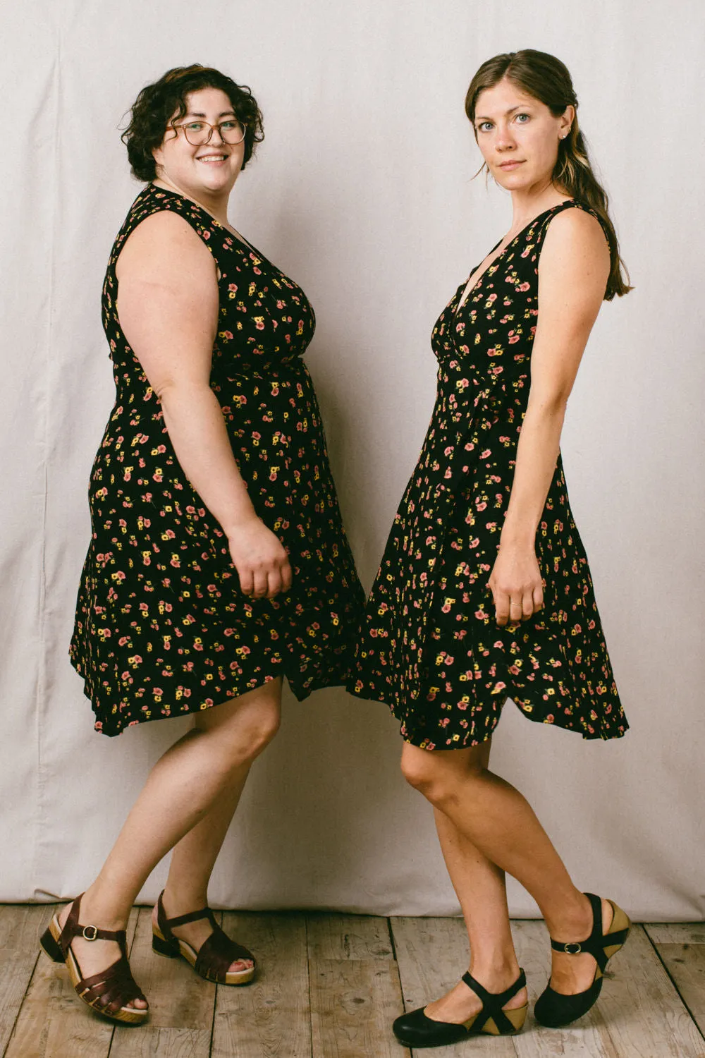 Pure Motion Wide Hemline Thea Dress in Black Floral Challis