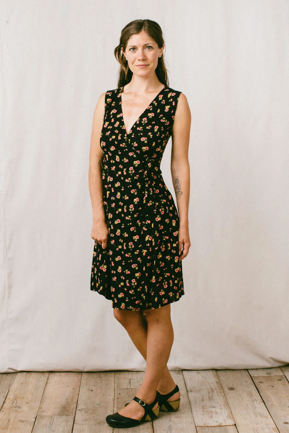 Saturated Hue Thea Dress in Black Floral Challis