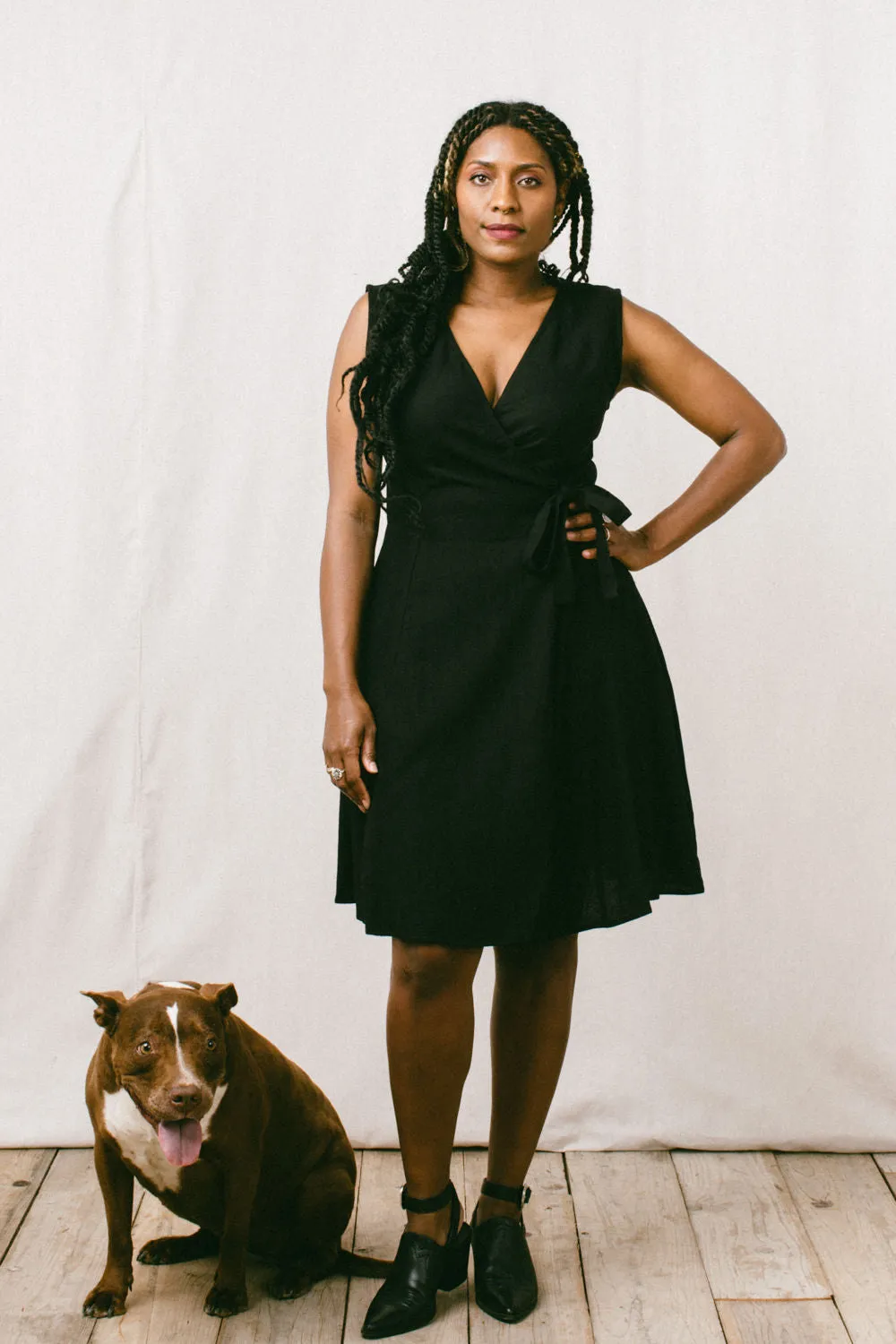 Thea Dress in Black Linen Runway-Ready Layered Comfort Wear