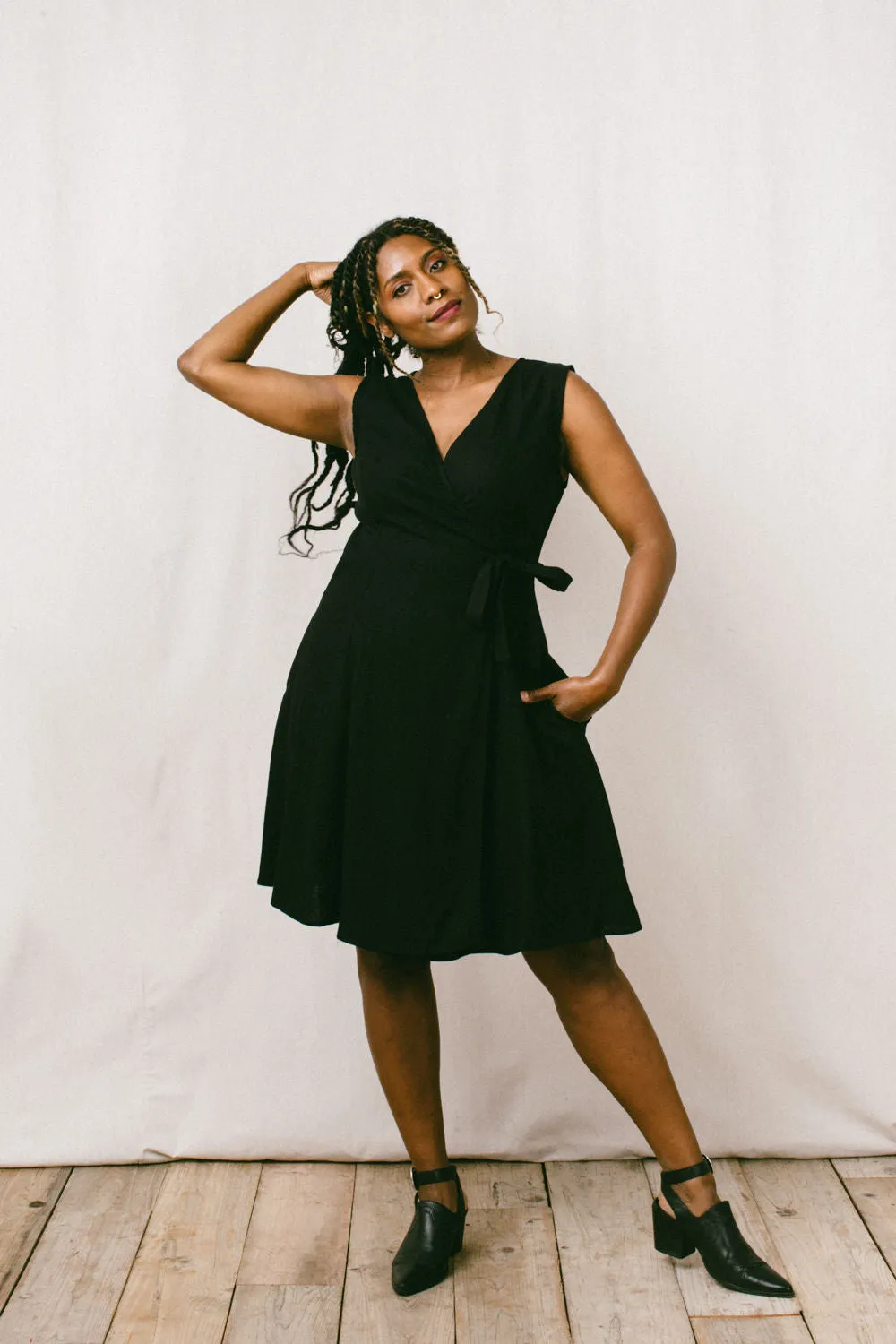Polished Details High Waist Thea Dress in Black Linen