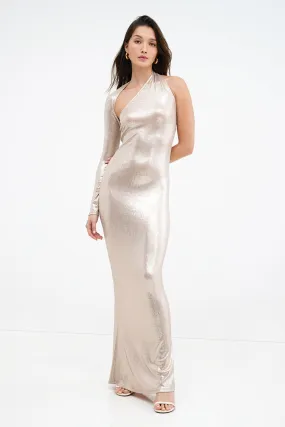 Manhattan Metallic One Shoulder Gown Structured Fit Versatile party outfit