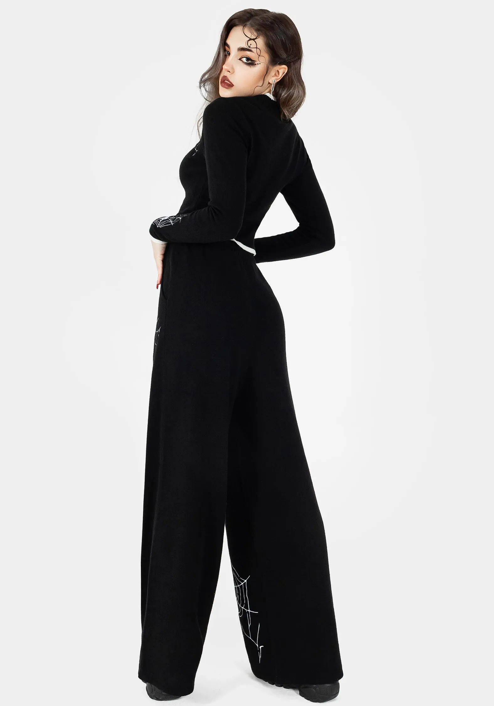 Polished Feel MultiDirectional Stretch Araneae Embroidered Wide Leg Knit Joggers